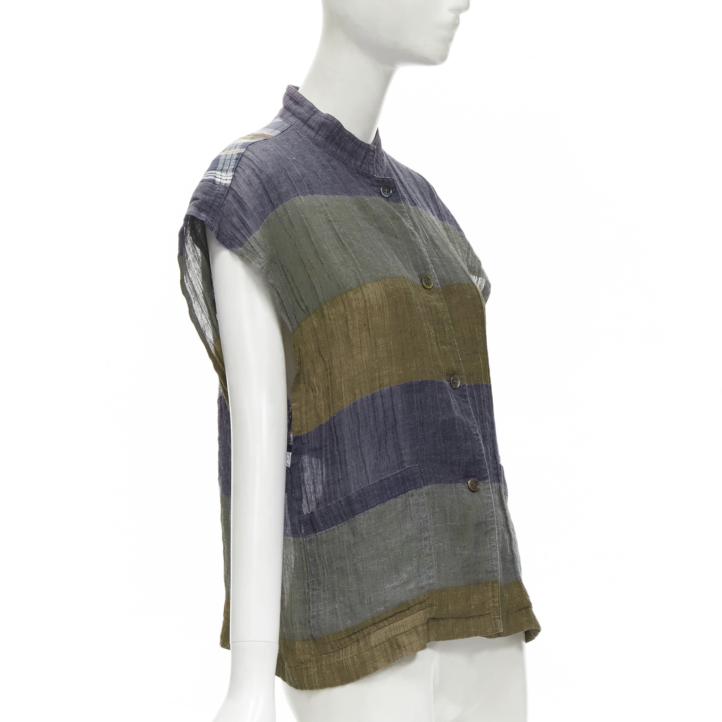 Issey Miyake ISSEY MIYAKE Vintage 1970's 100% linen blue green check patchwork vest JP9 S Size M / US 6-8 / IT 42-44 - 4 Thumbnail