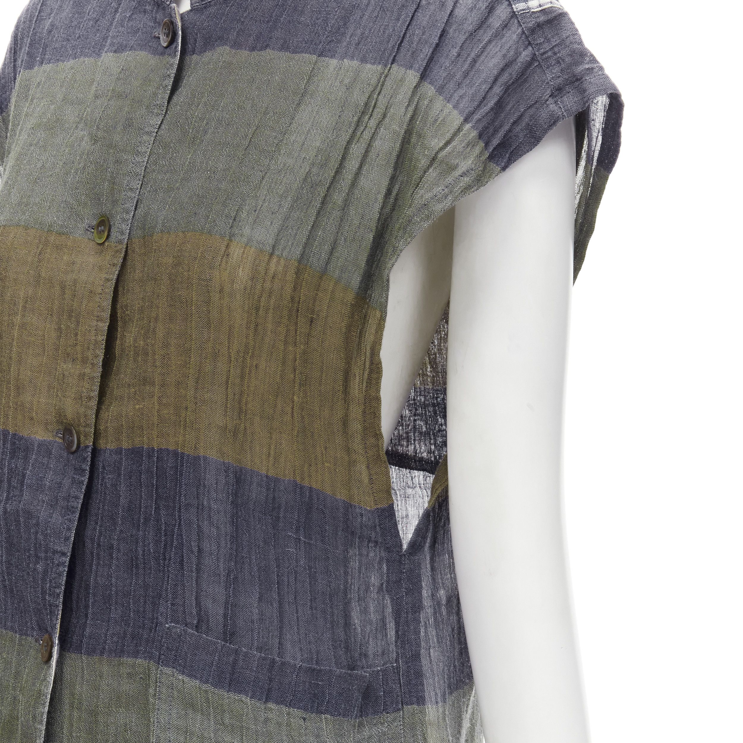 Issey Miyake ISSEY MIYAKE Vintage 1970's 100% linen blue green check patchwork vest JP9 S Size M / US 6-8 / IT 42-44 - 2 Thumbnail