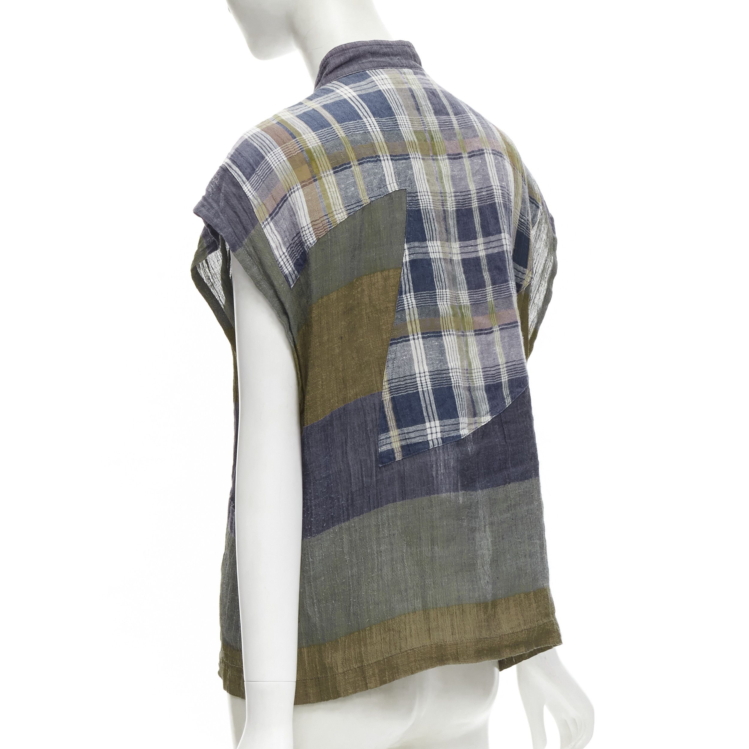 Issey Miyake ISSEY MIYAKE Vintage 1970's 100% linen blue green check patchwork vest JP9 S Size M / US 6-8 / IT 42-44 - 6 Thumbnail