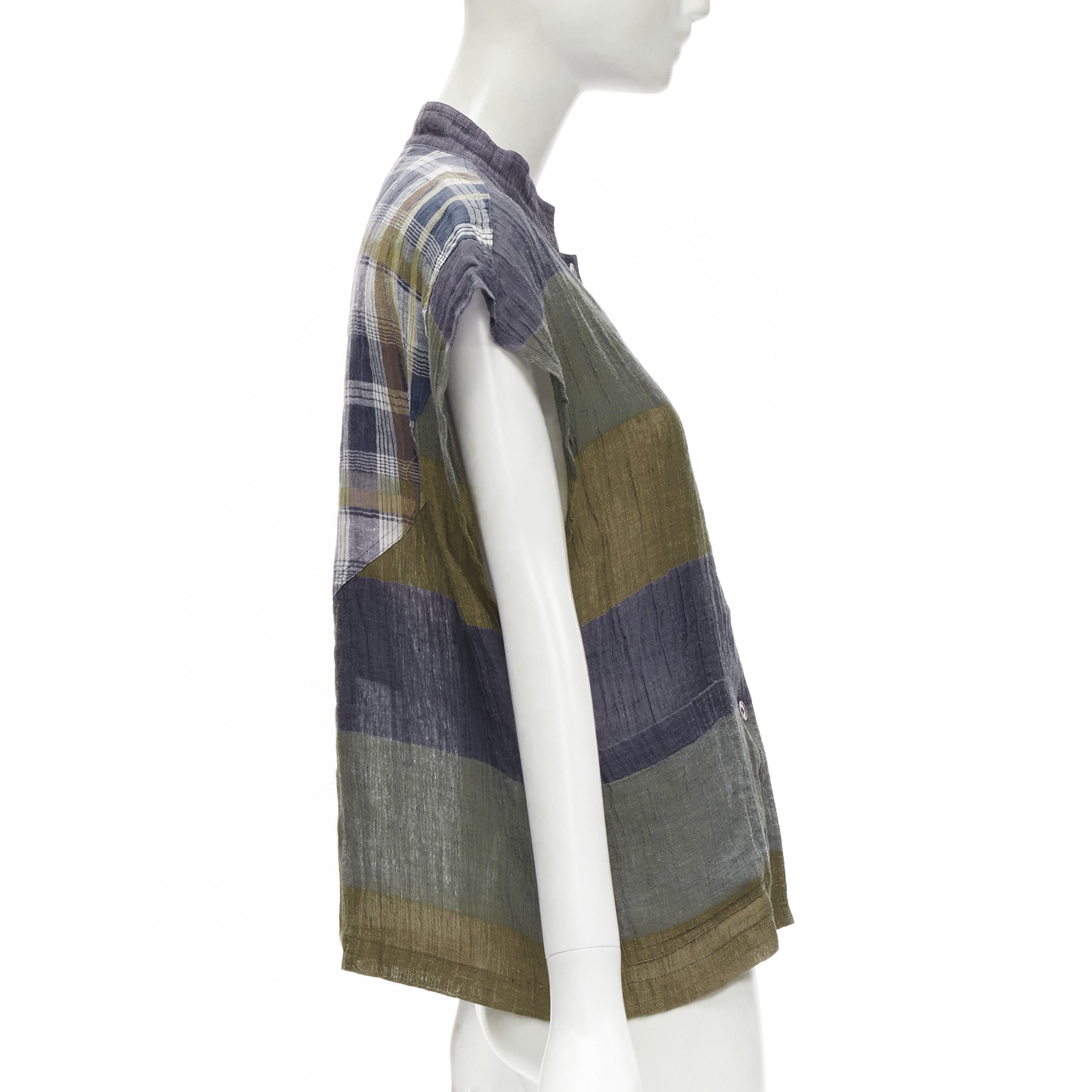 Issey Miyake ISSEY MIYAKE Vintage 1970's 100% linen blue green check patchwork vest JP9 S Size M / US 6-8 / IT 42-44 - 5 Thumbnail
