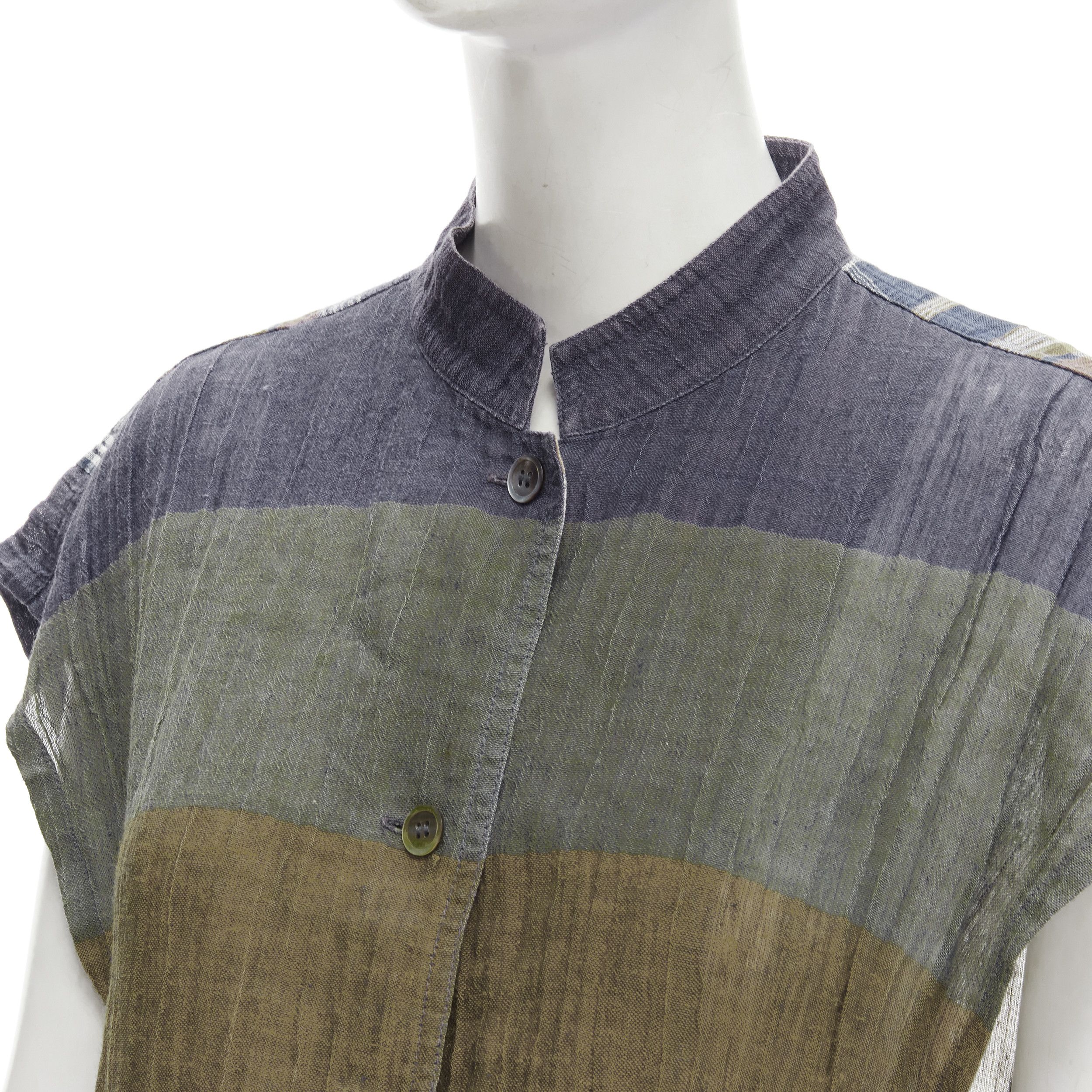 Issey Miyake ISSEY MIYAKE Vintage 1970's 100% linen blue green check patchwork vest JP9 S Size M / US 6-8 / IT 42-44 - 8 Thumbnail