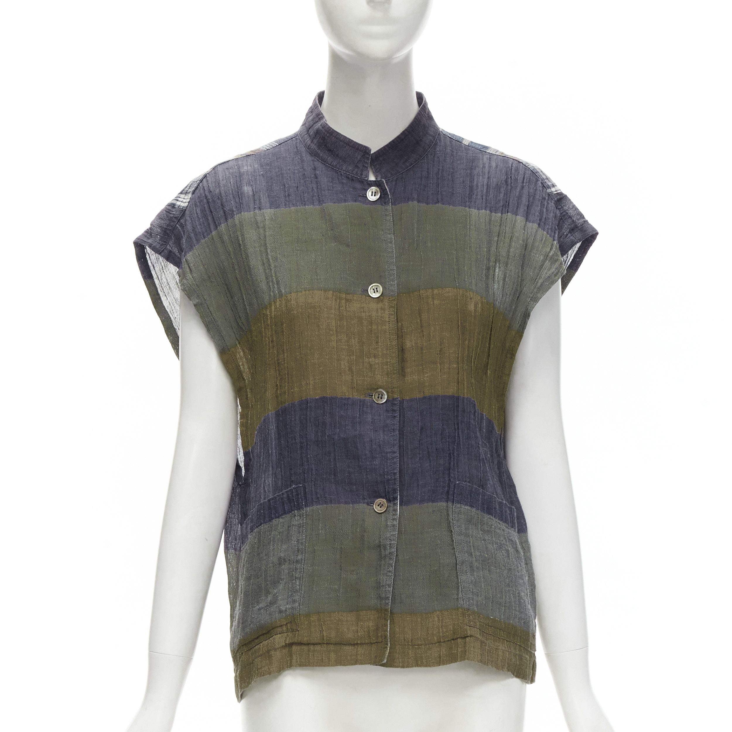 Issey Miyake ISSEY MIYAKE Vintage 1970's 100% linen blue green check patchwork vest JP9 S Size M / US 6-8 / IT 42-44 - 3 Thumbnail