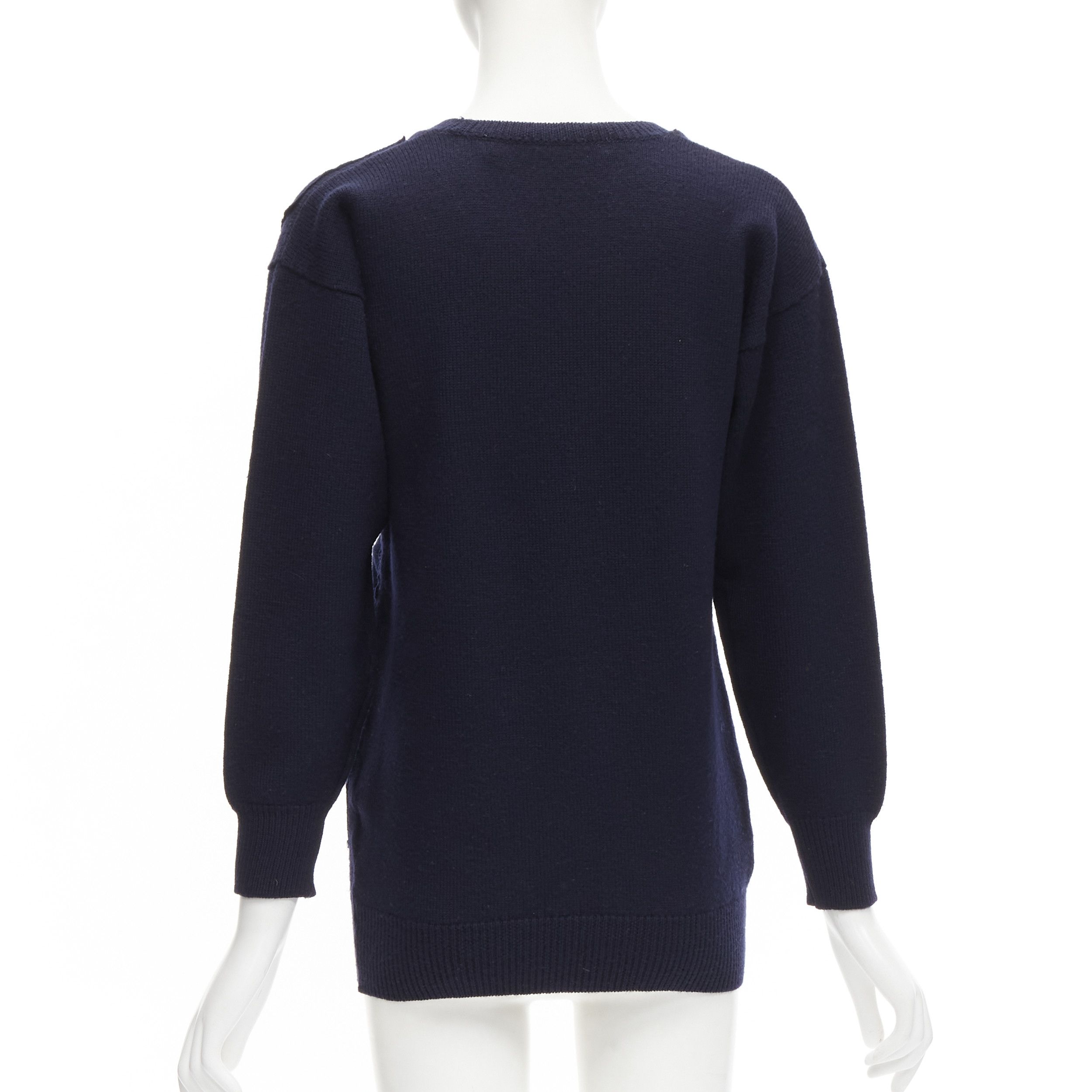 Comme des Garcons COMME DES GARCONS 1980's Vintage navy wool patchwork sweater top Size S / US 4 / IT 40 - 5 Thumbnail