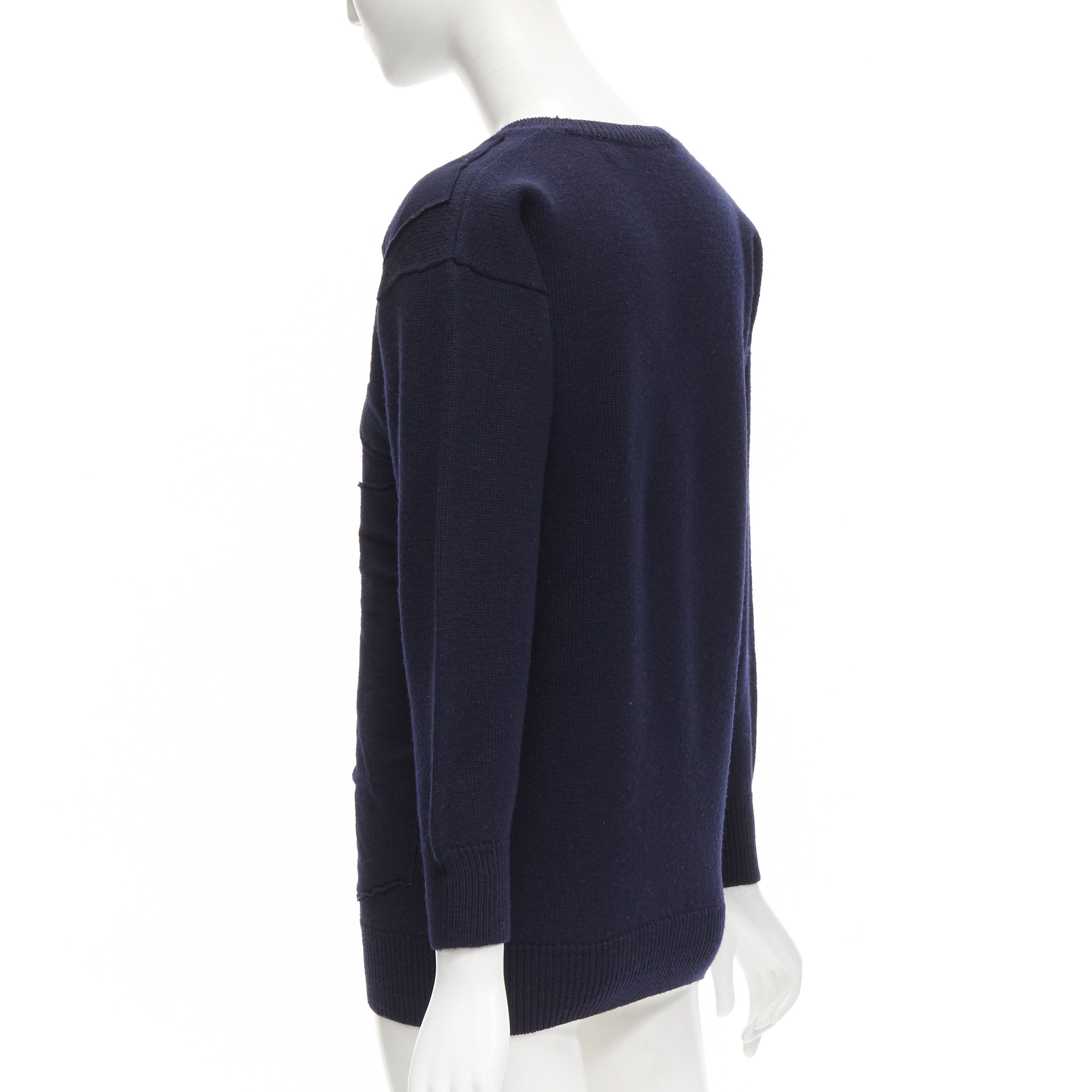 Comme des Garcons COMME DES GARCONS 1980's Vintage navy wool patchwork sweater top Size S / US 4 / IT 40 - 6 Thumbnail