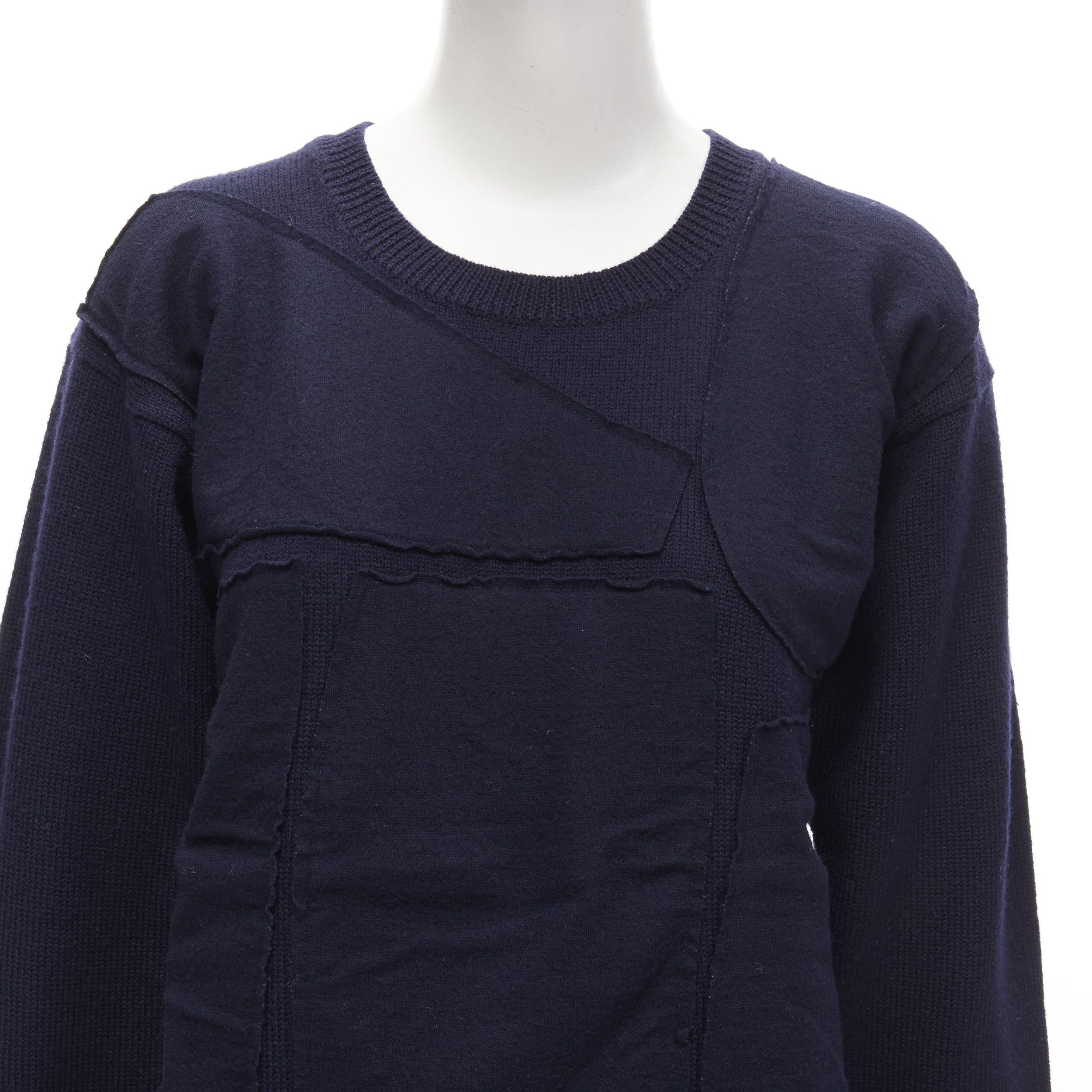 Comme des Garcons COMME DES GARCONS 1980's Vintage navy wool patchwork sweater top Size S / US 4 / IT 40 - 2 Thumbnail