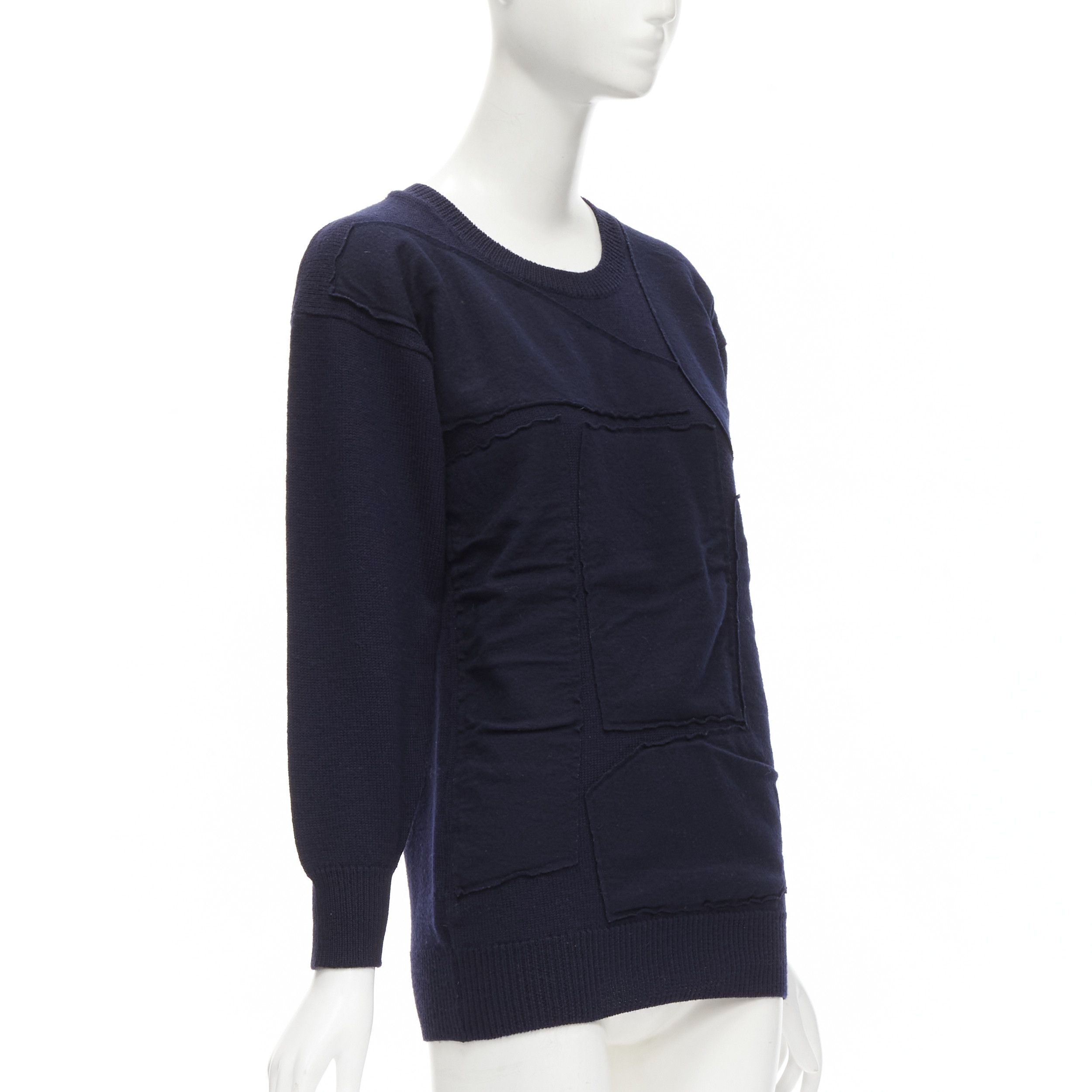 Comme des Garcons COMME DES GARCONS 1980's Vintage navy wool patchwork sweater top Size S / US 4 / IT 40 - 3 Thumbnail