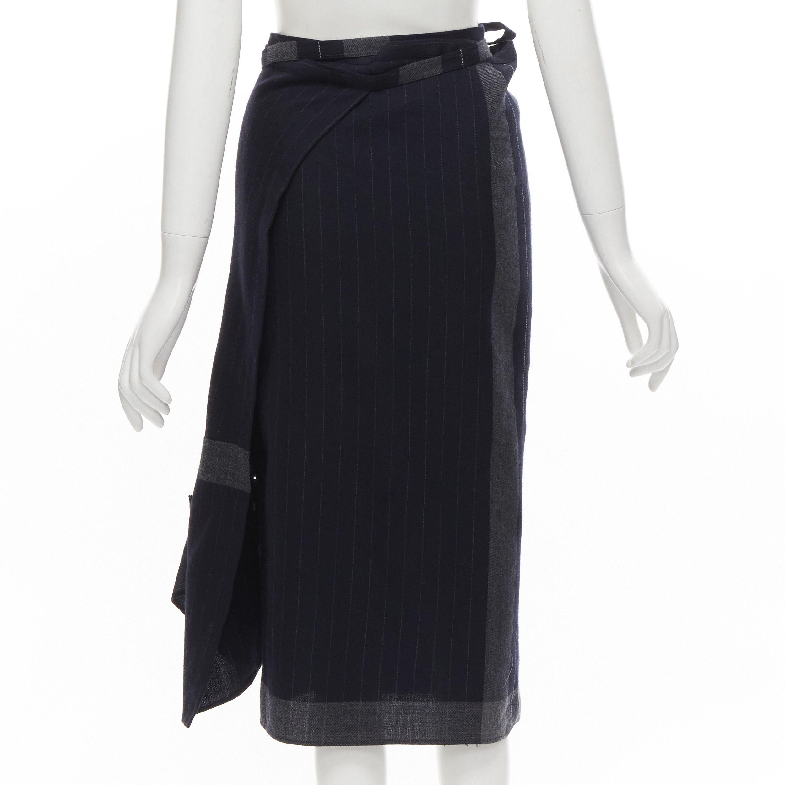 Comme des Garcons COMME DES GARCONS 2003 100% wool black pinstripe plaid bow wrap kilt skirt Size 26" / US 2 / IT 38 - 5 Thumbnail