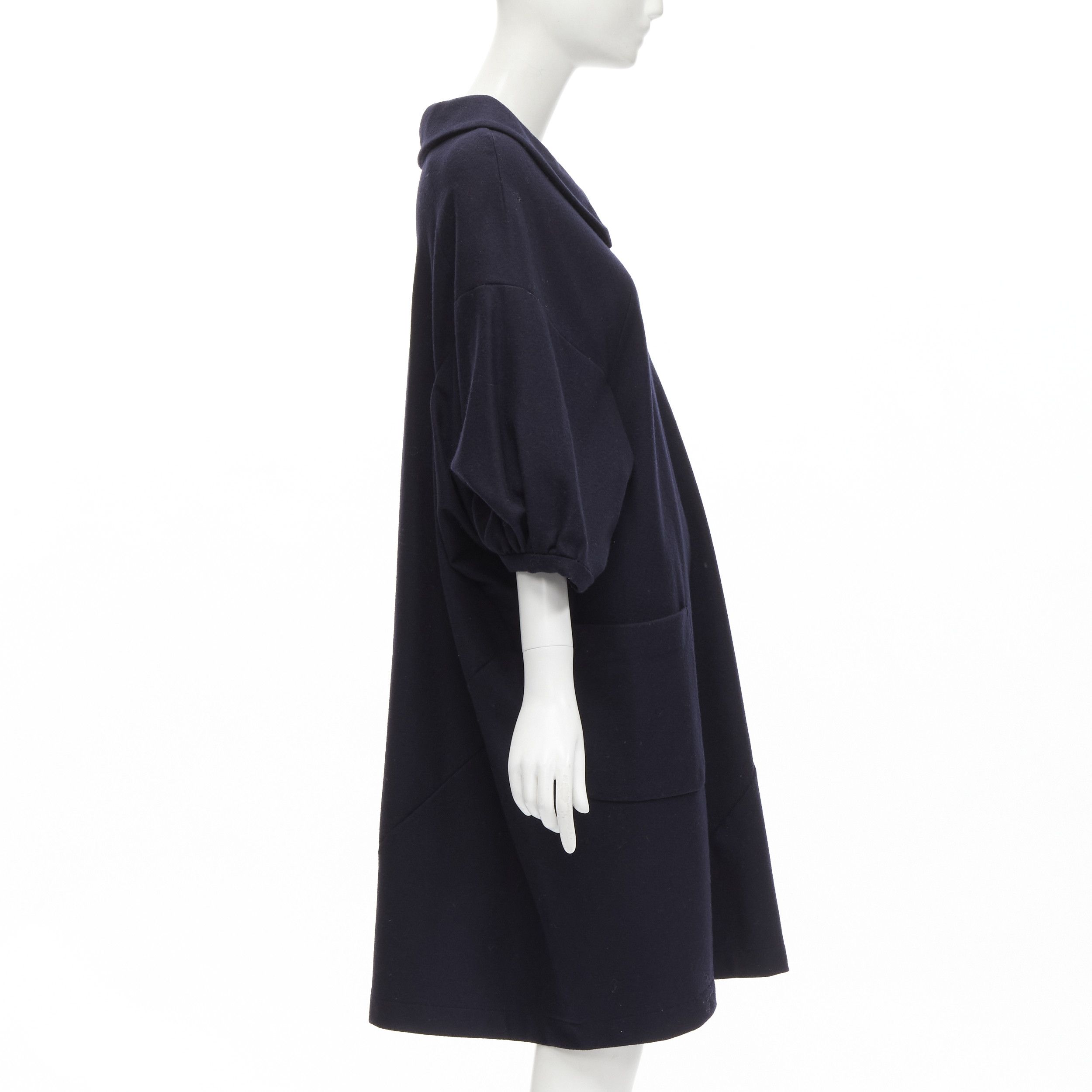 Comme des Garcons COMME DES GARCONS 2013 navy wool peterpan collar asymmetric boxy short dress S Size M / US 6-8 / IT 42-44 - 4 Thumbnail