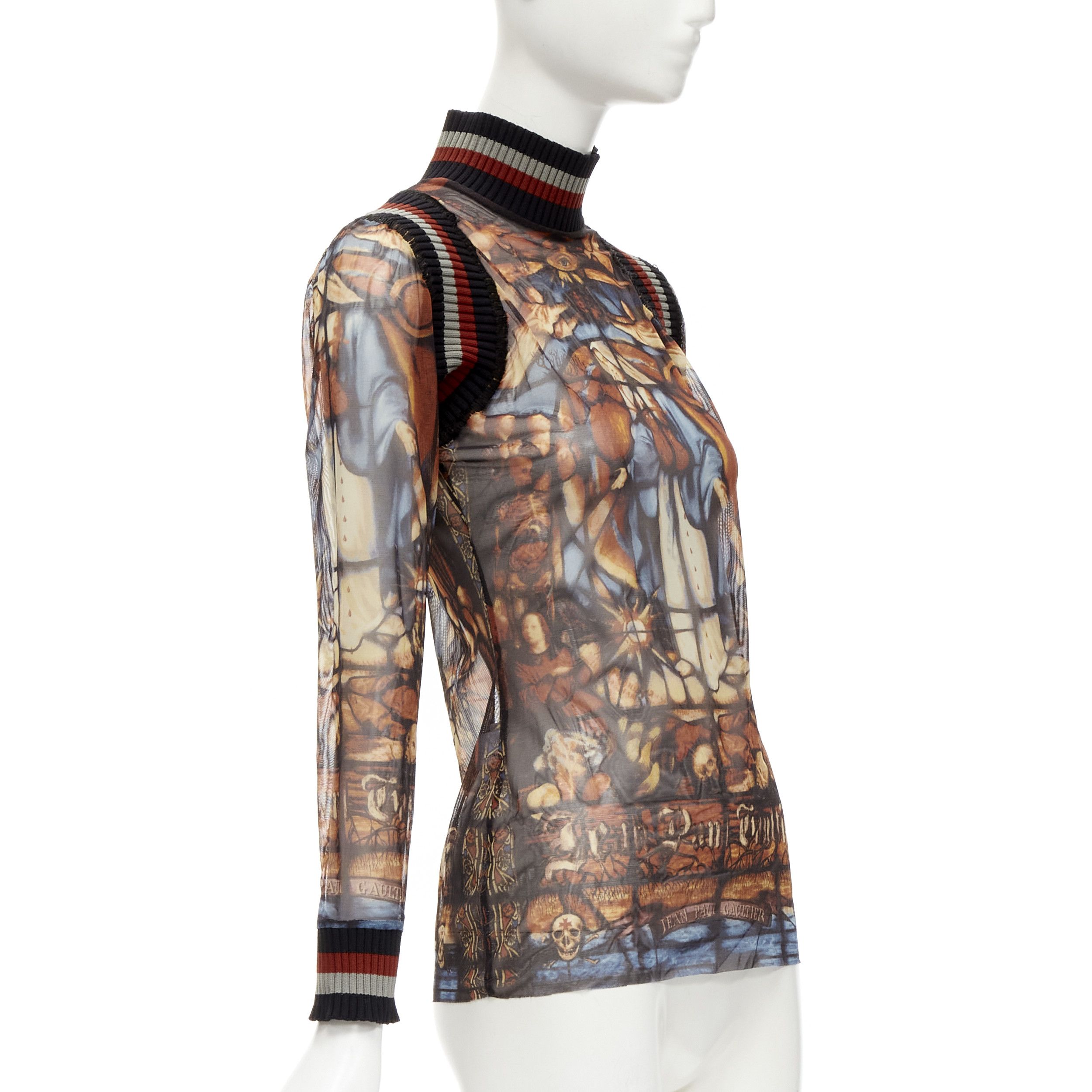 Jean Paul Gaultier JEAN PAUL GAULTIER FEMME gothic logo colorful Cathedral mesh ribbed top IT40 S Size S / US 4 / IT 40 - 3 Thumbnail