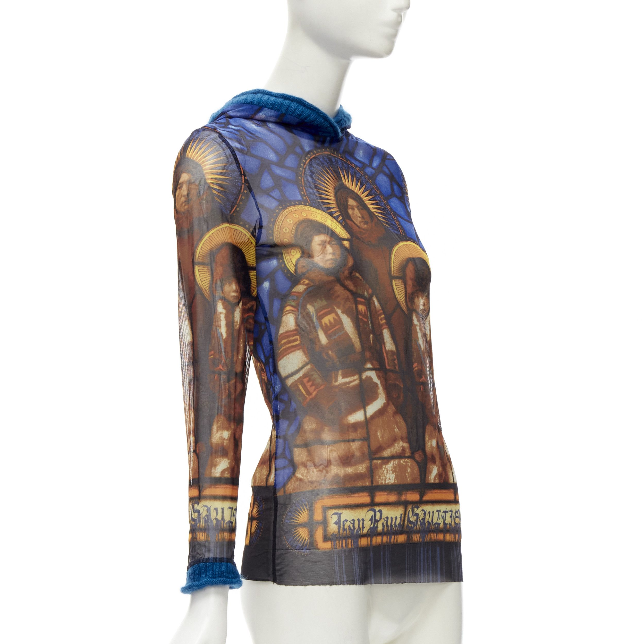 Jean Paul Gaultier JEAN PAUL GAULTIER blue cathedral print gothic logo wool hooded top IT40 S Size S / US 4 / IT 40 - 3 Thumbnail