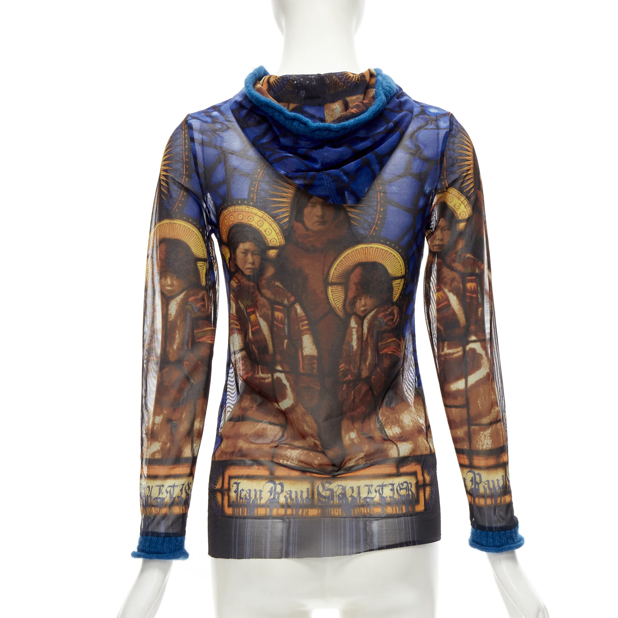 Jean Paul Gaultier JEAN PAUL GAULTIER blue cathedral print gothic logo wool hooded top IT40 S Size S / US 4 / IT 40 - 5 Thumbnail