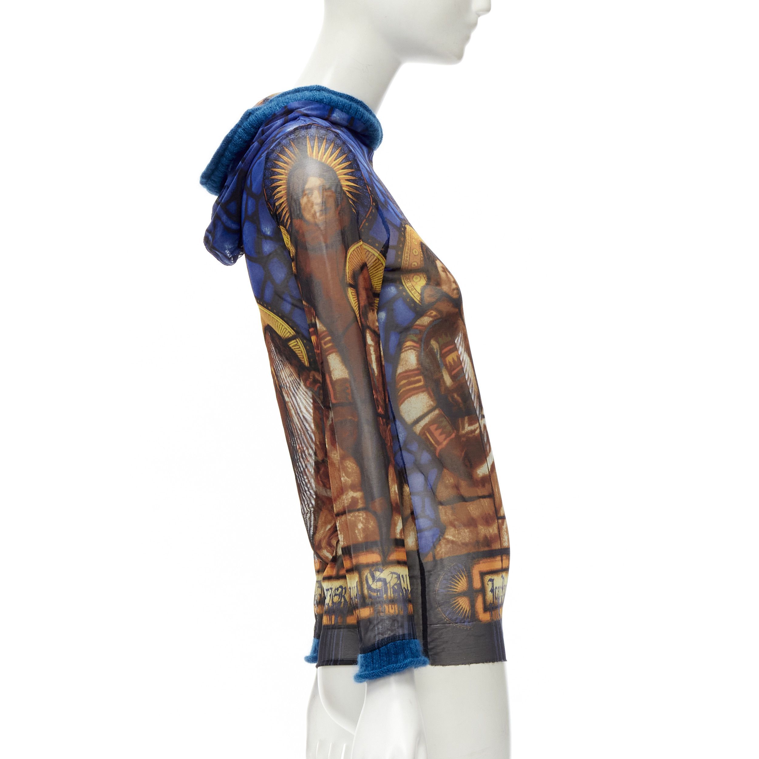 Jean Paul Gaultier JEAN PAUL GAULTIER blue cathedral print gothic logo wool hooded top IT40 S Size S / US 4 / IT 40 - 4 Thumbnail