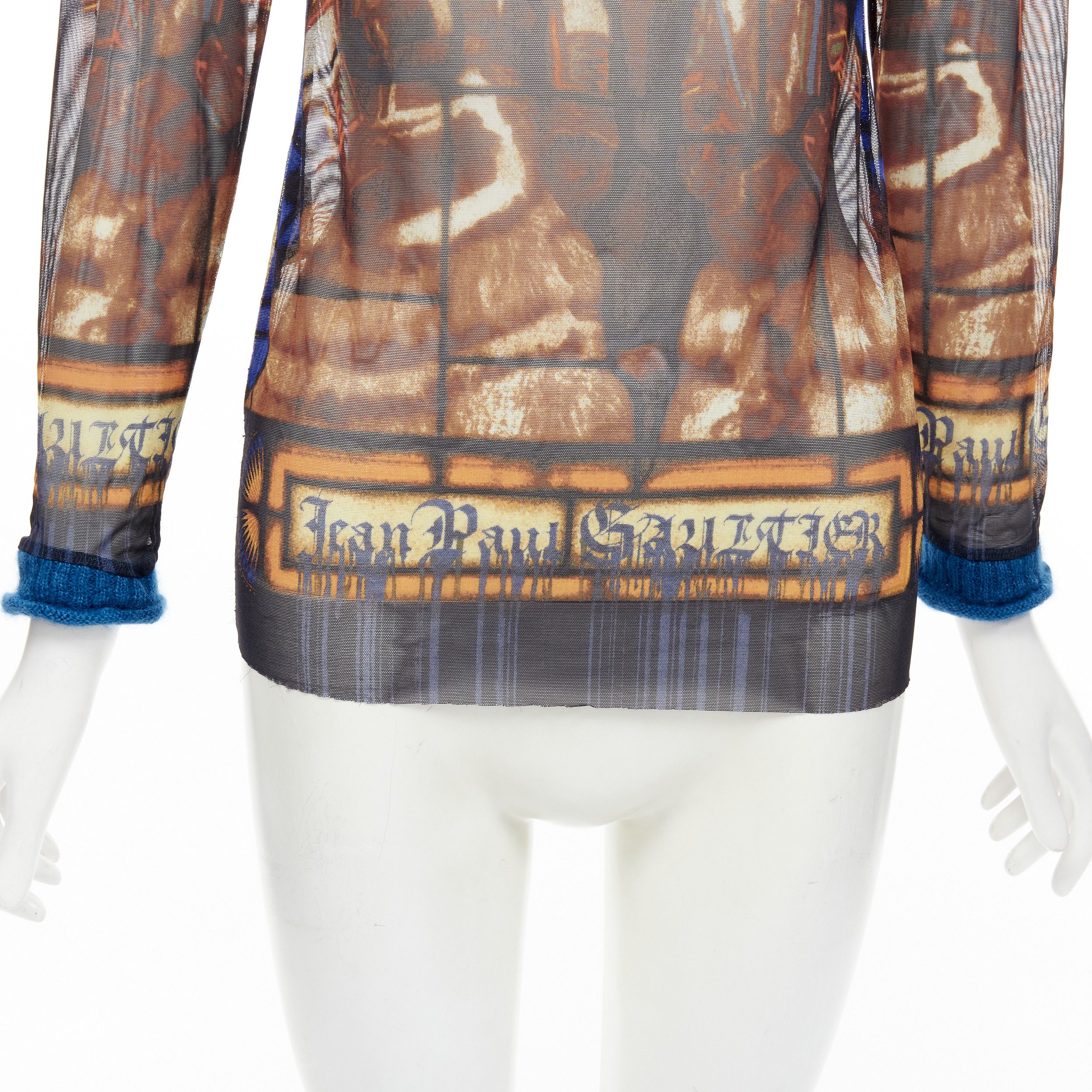 Jean Paul Gaultier JEAN PAUL GAULTIER blue cathedral print gothic logo wool hooded top IT40 S Size S / US 4 / IT 40 - 7 Thumbnail