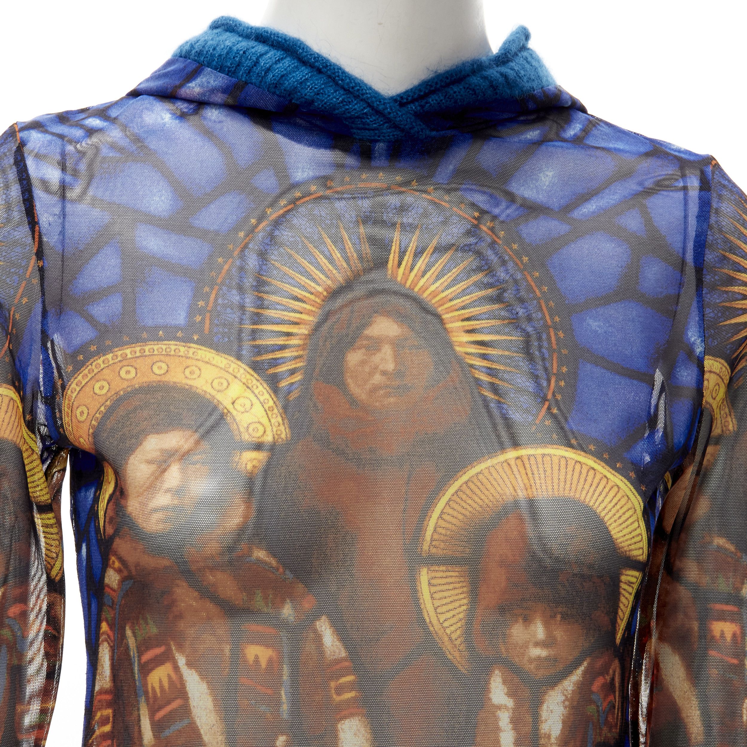 Jean Paul Gaultier JEAN PAUL GAULTIER blue cathedral print gothic logo wool hooded top IT40 S Size S / US 4 / IT 40 - 2 Thumbnail