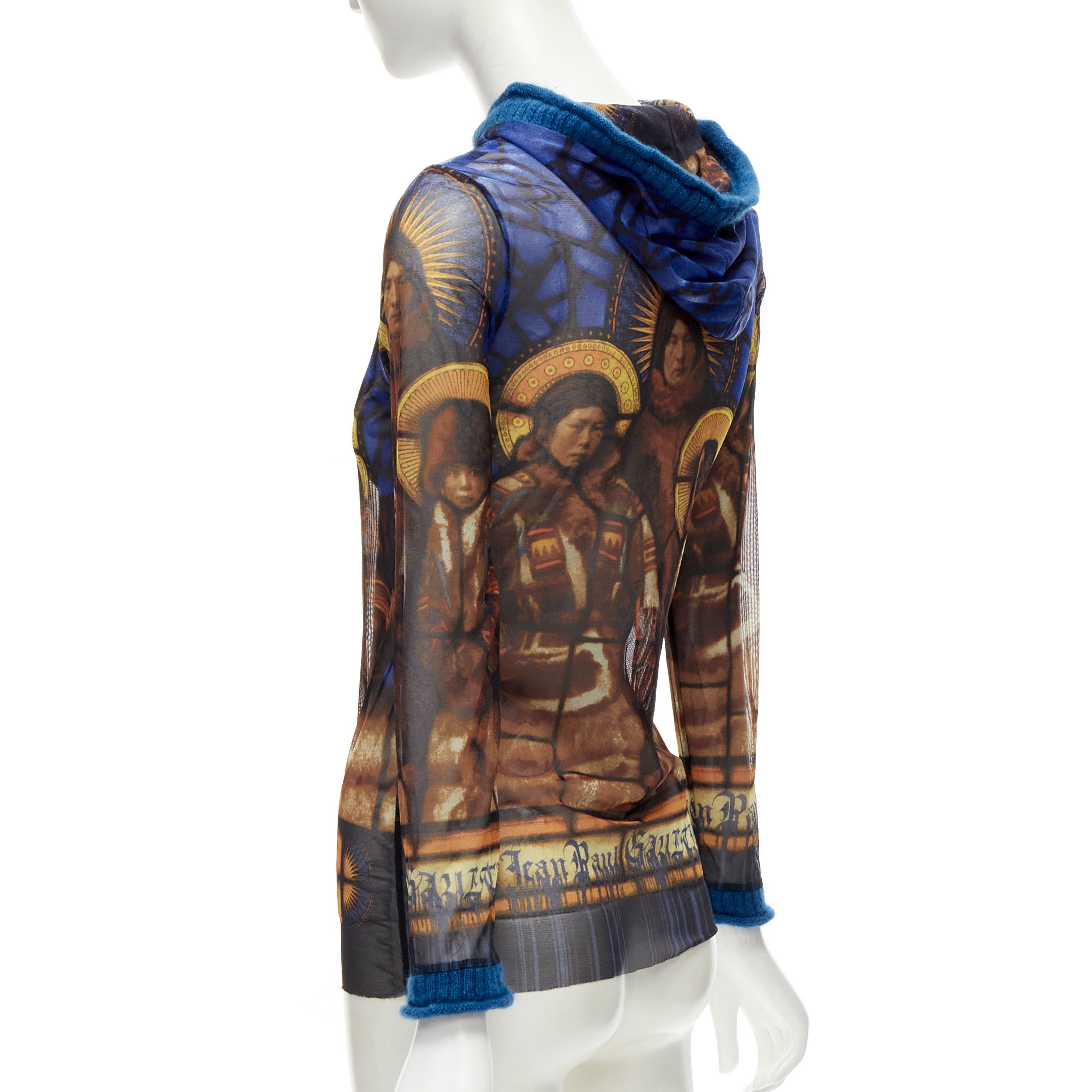 Jean Paul Gaultier JEAN PAUL GAULTIER blue cathedral print gothic logo wool hooded top IT40 S Size S / US 4 / IT 40 - 6 Thumbnail