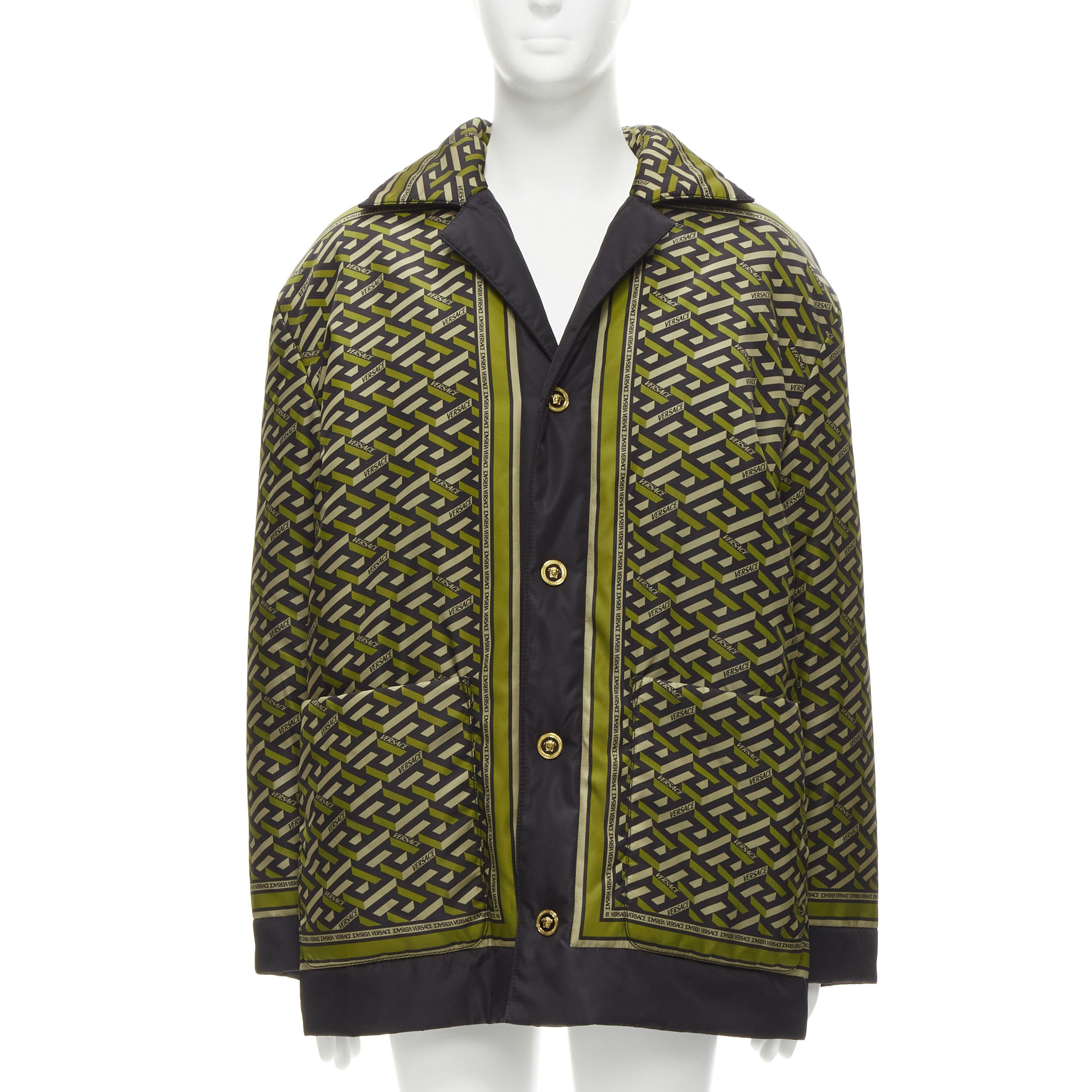 Versace new VERSACE 2021 Runway La Greca Graffiti Medusa Smiley green padded coat IT50 M Size US L / EU 52-54 / 3 - 3 Thumbnail