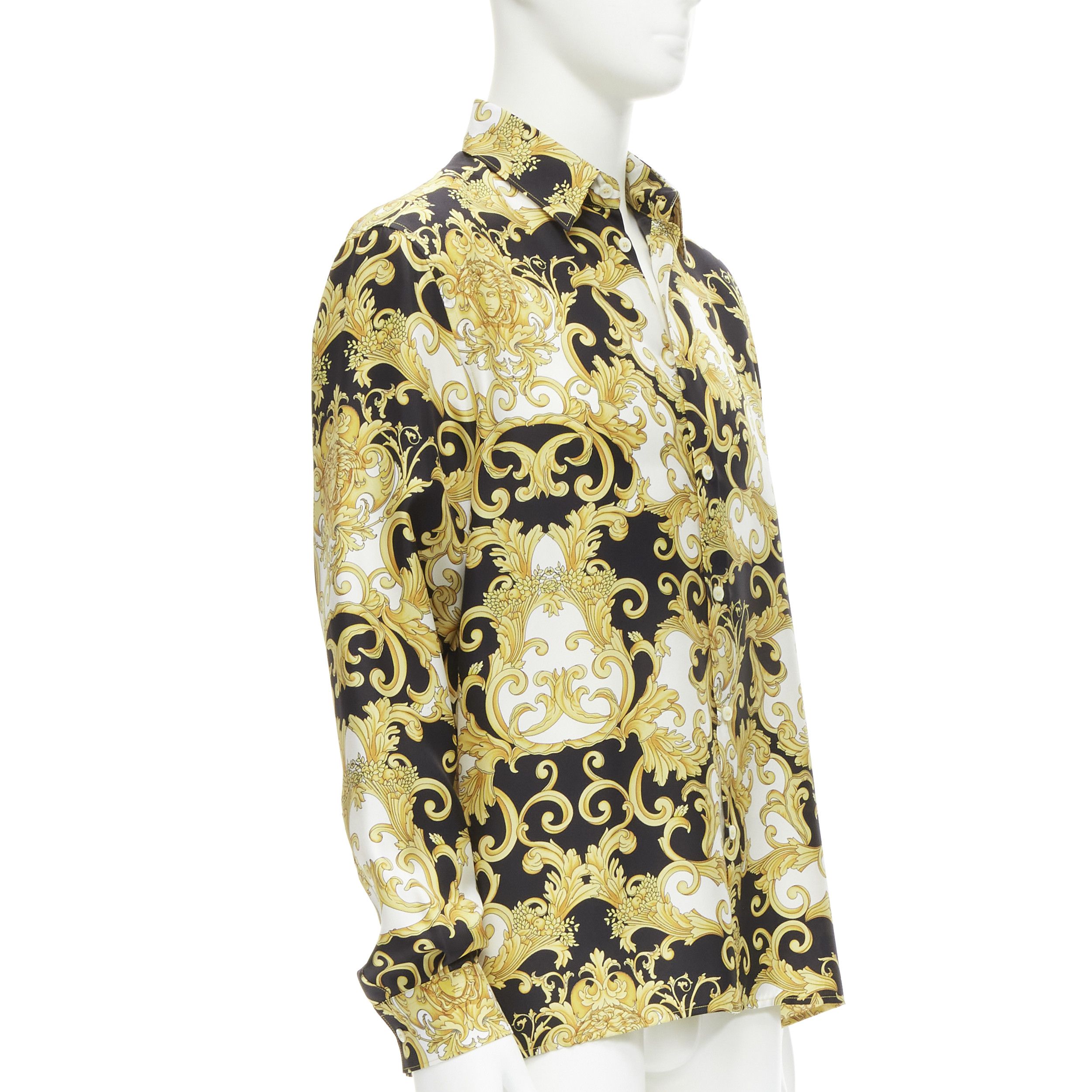 Versace new VERSACE 2022 Renaissance Barocco 100% silk gold signature shirt IT50 L Size L / US 10 / IT 46 - 2 Thumbnail