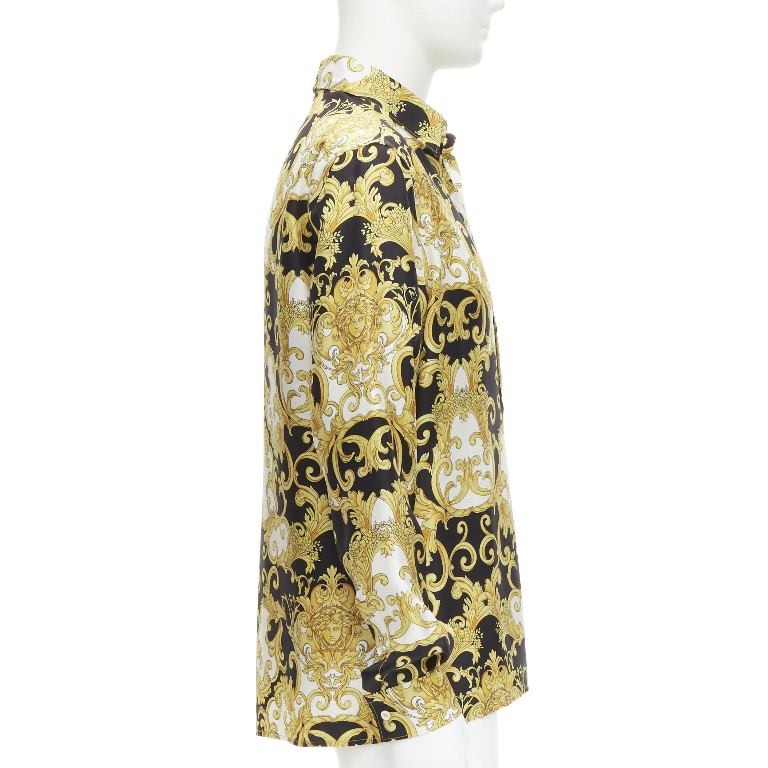 Versace new VERSACE 2022 Renaissance Barocco 100% silk gold signature shirt IT50 L Size L / US 10 / IT 46 - 3 Thumbnail