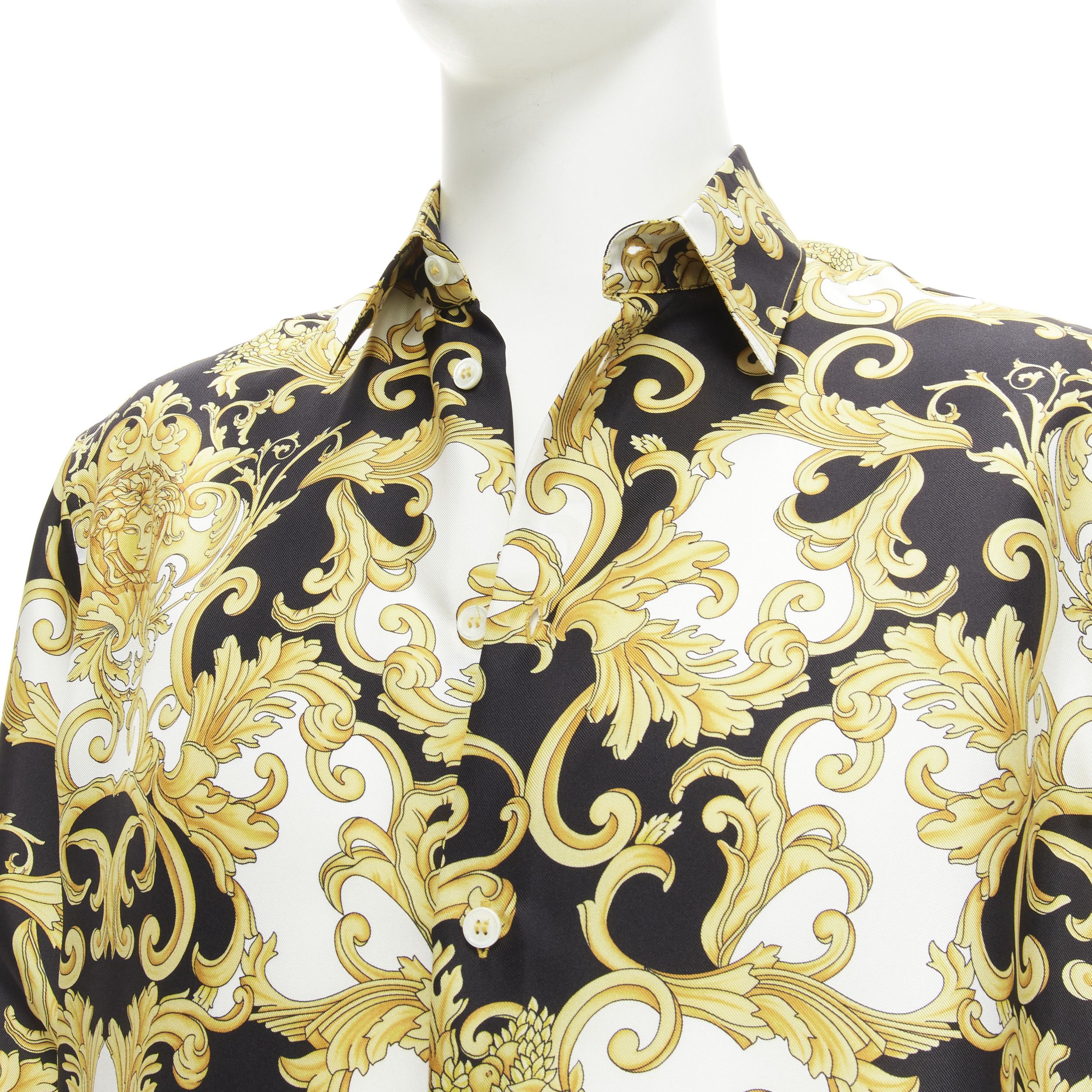 Versace new VERSACE 2022 Renaissance Barocco 100% silk gold signature shirt IT50 L Size L / US 10 / IT 46 - 6 Thumbnail