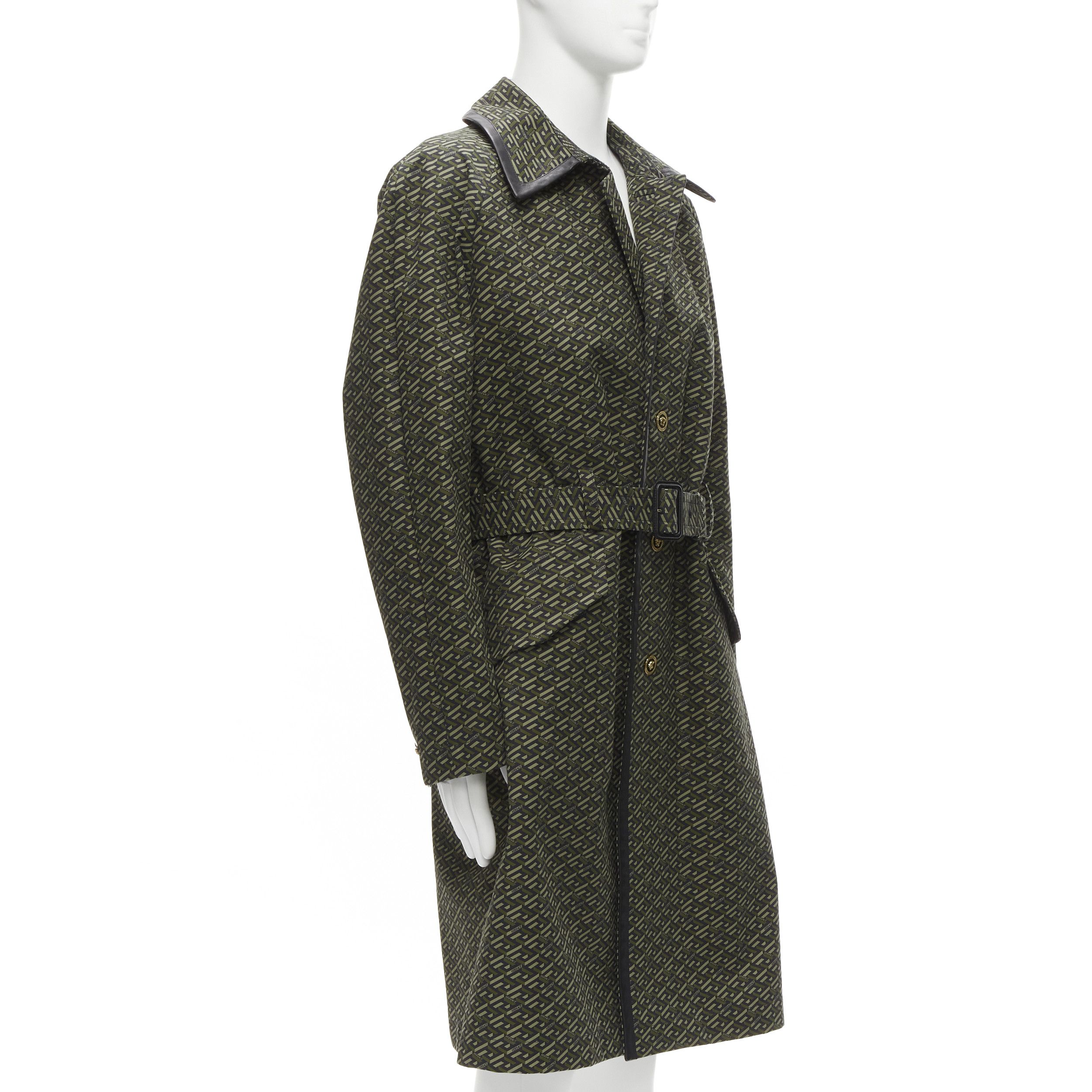 Versace VERSACE 2021 La Greca green graphic leather Medusa Mac trench coat IT52 XL Size US XL / EU 56 / 4 - 3 Thumbnail