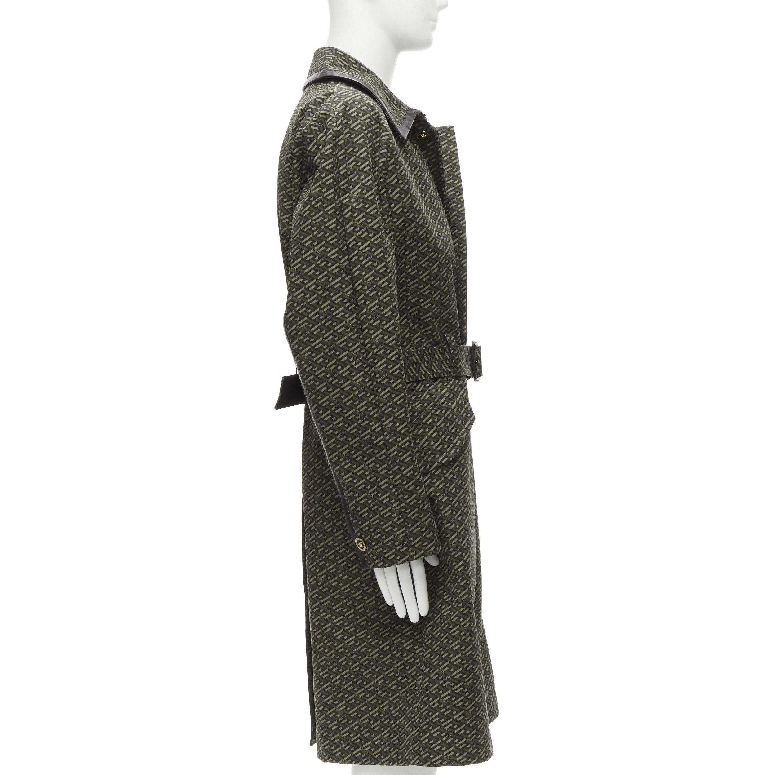 Versace VERSACE 2021 La Greca green graphic leather Medusa Mac trench coat IT52 XL Size US XL / EU 56 / 4 - 4 Thumbnail