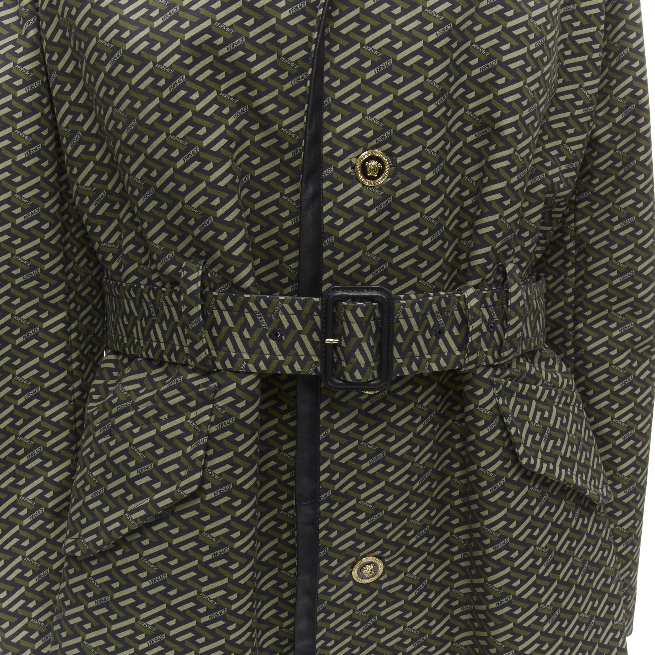 Versace VERSACE 2021 La Greca green graphic leather Medusa Mac trench coat IT52 XL Size US XL / EU 56 / 4 - 2 Thumbnail
