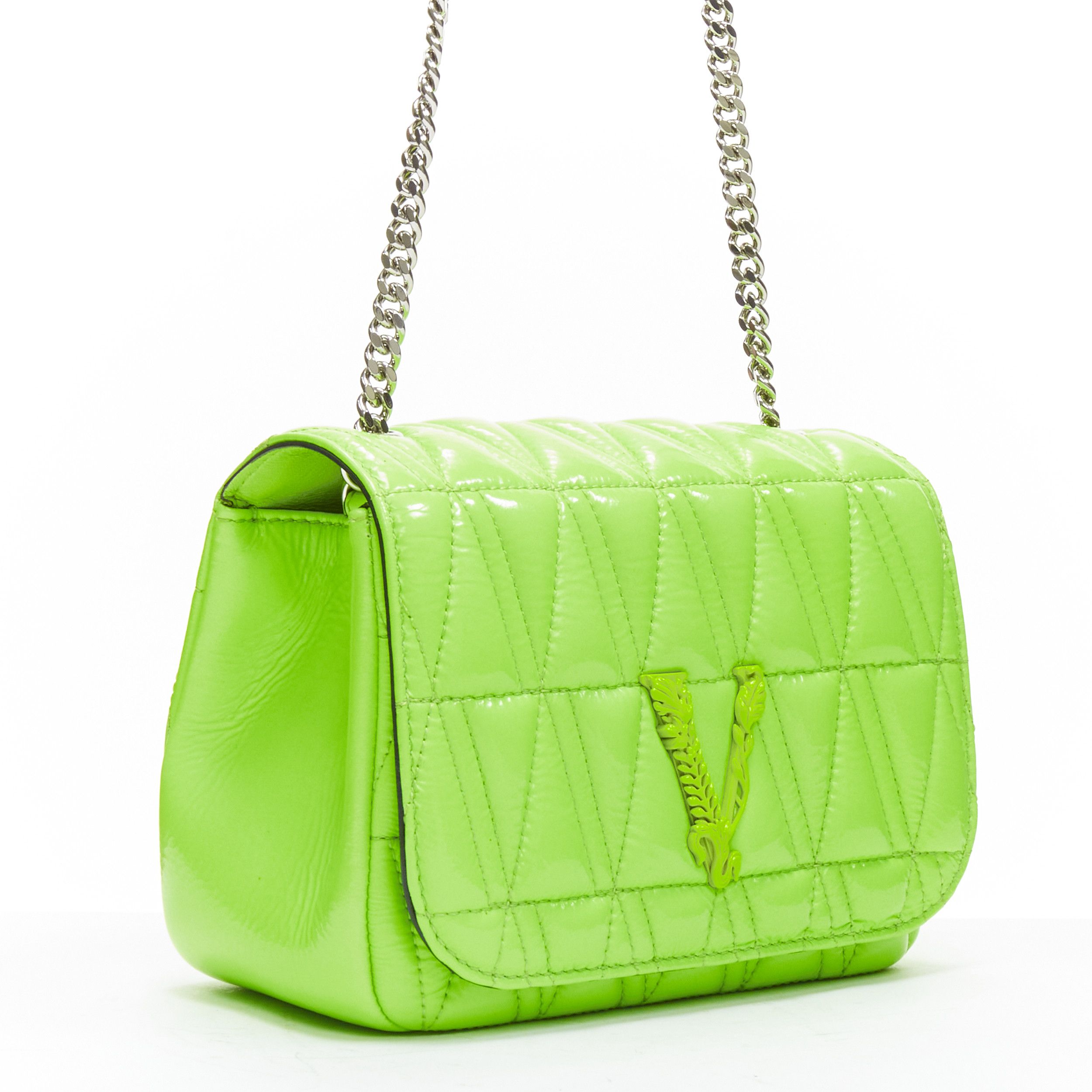 Versace new VERSACE Virtus bright green V quilted patent leather crossbody flap bag Size ONE SIZE - 3 Thumbnail