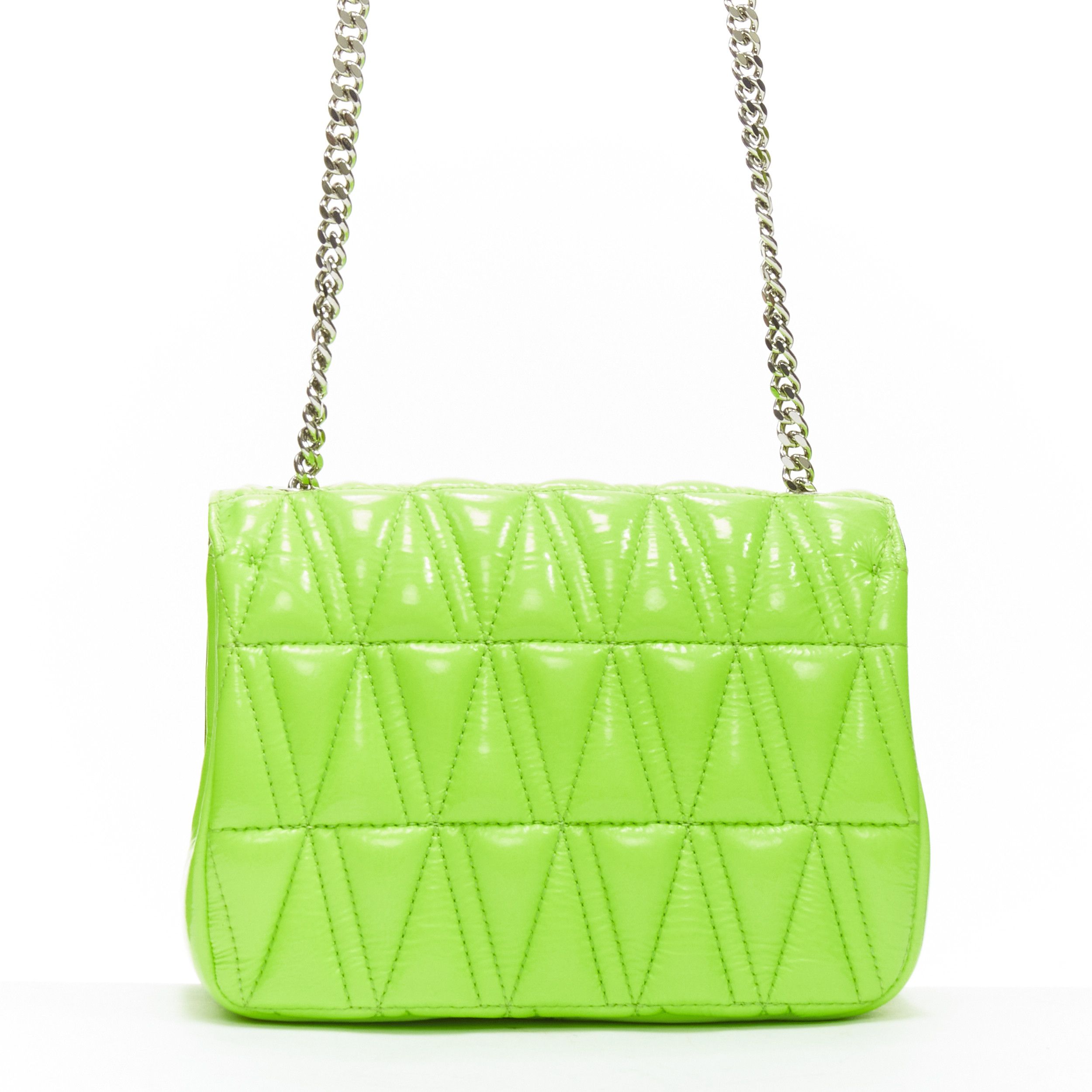 Versace new VERSACE Virtus bright green V quilted patent leather crossbody flap bag Size ONE SIZE - 5 Thumbnail
