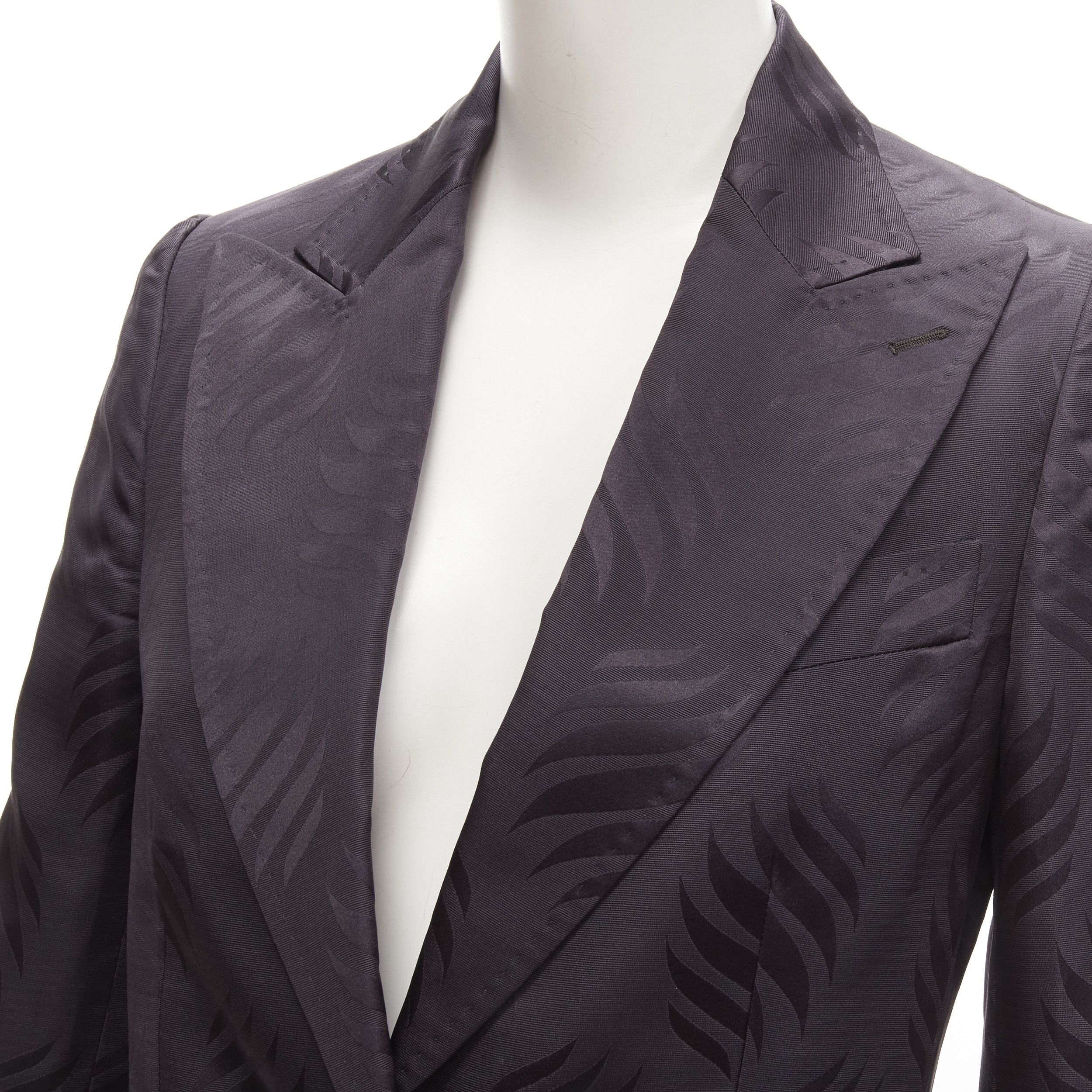 Gucci GUCCI Tom Ford Vintage black oriental leaf jacquard blazer skirt suit IT38 XS Size XS / US 0-2 / IT 36-38 - 8 Thumbnail