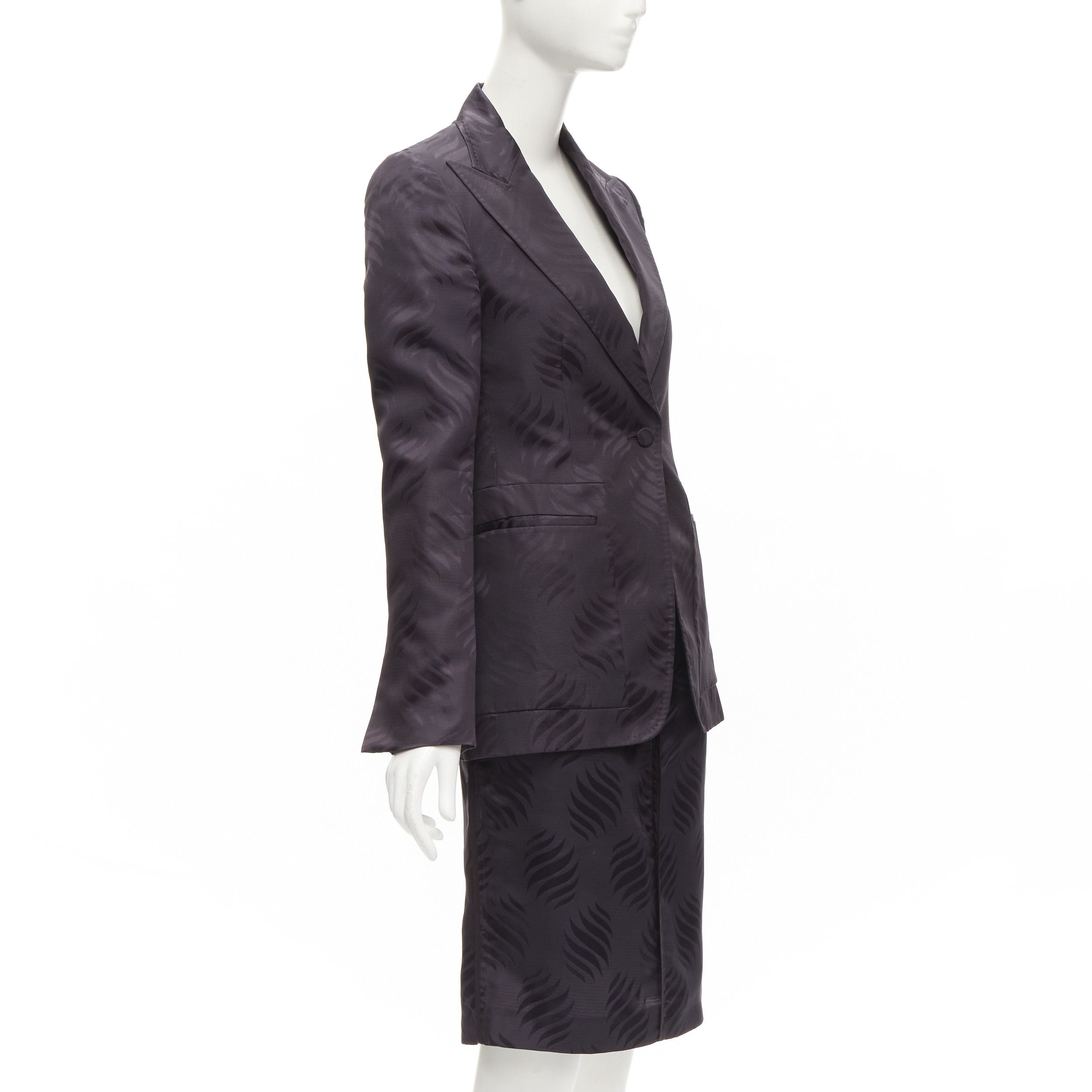 Gucci GUCCI Tom Ford Vintage black oriental leaf jacquard blazer skirt suit IT38 XS Size XS / US 0-2 / IT 36-38 - 4 Thumbnail