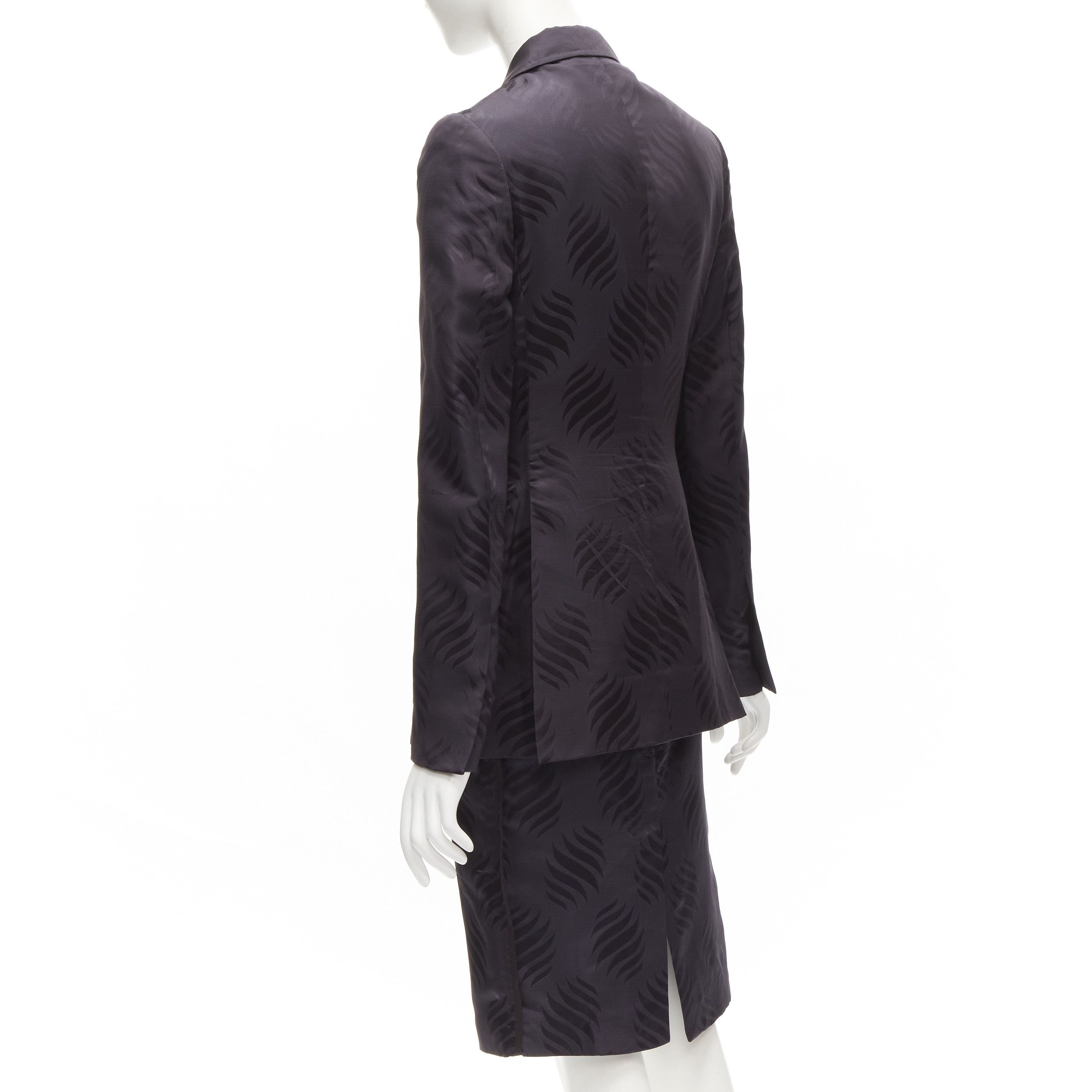 Gucci GUCCI Tom Ford Vintage black oriental leaf jacquard blazer skirt suit IT38 XS Size XS / US 0-2 / IT 36-38 - 7 Thumbnail