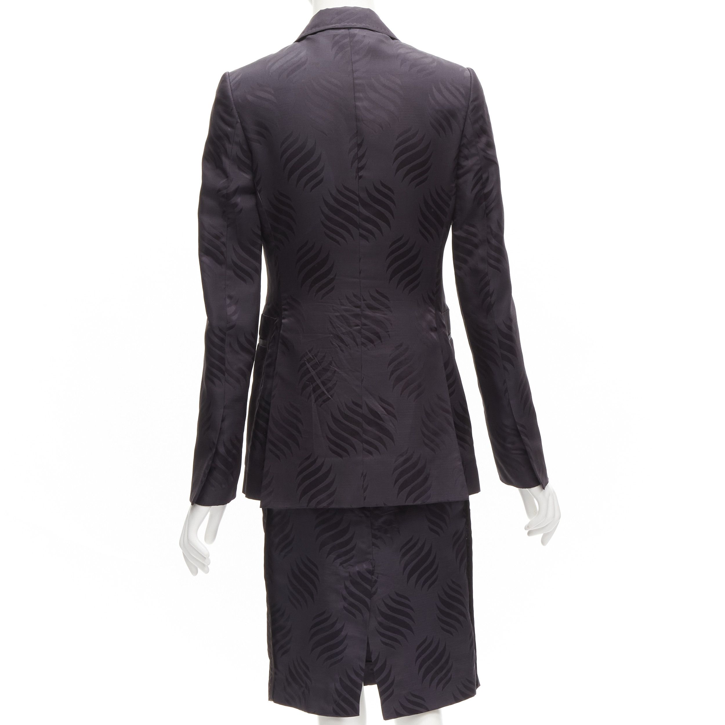Gucci GUCCI Tom Ford Vintage black oriental leaf jacquard blazer skirt suit IT38 XS Size XS / US 0-2 / IT 36-38 - 6 Thumbnail