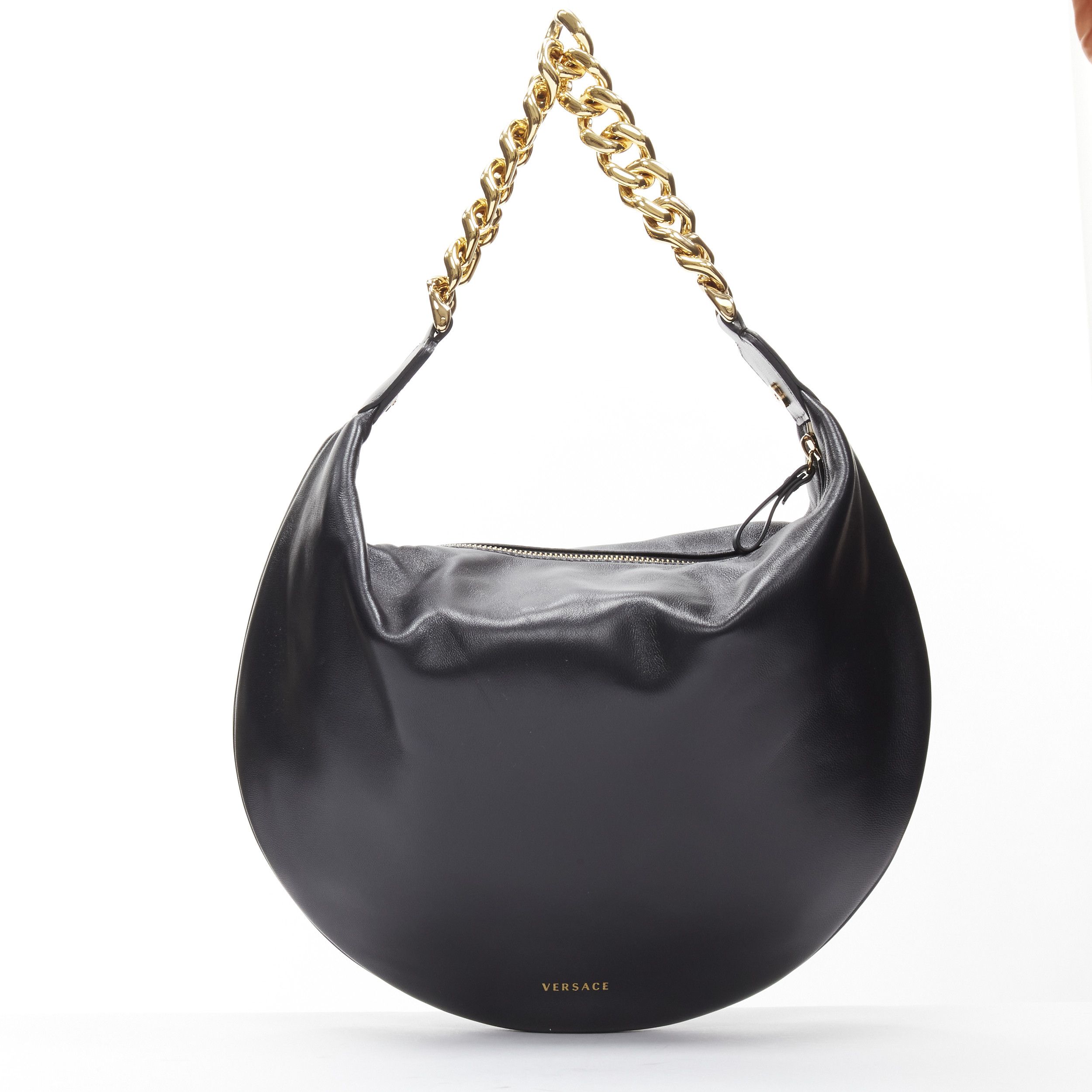 Versace new VERSACE Runway black medusa lamb leather gold tone chain hobo top handle bag Size ONE SIZE - 4 Thumbnail