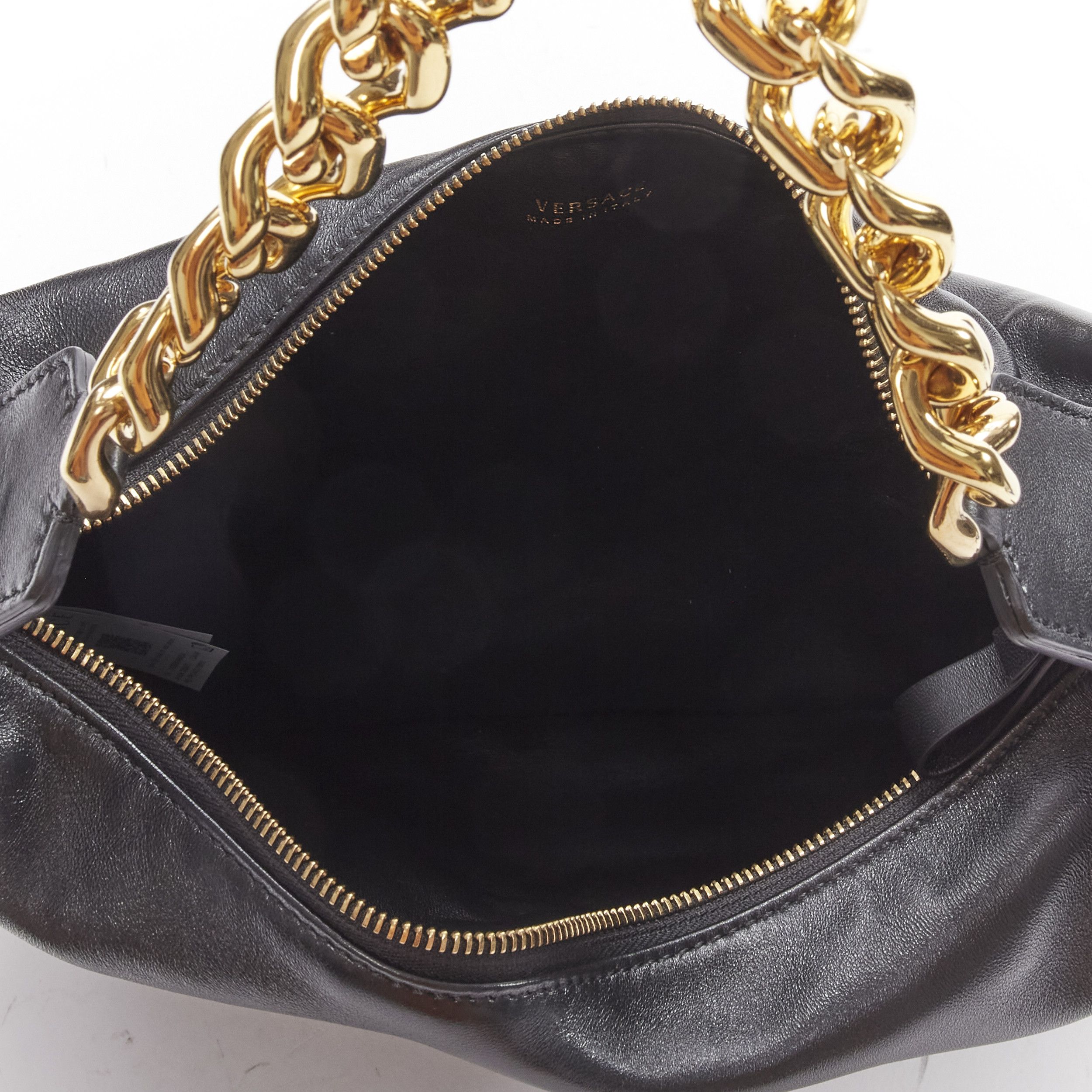 Versace new VERSACE Runway black medusa lamb leather gold tone chain hobo top handle bag Size ONE SIZE - 8 Thumbnail