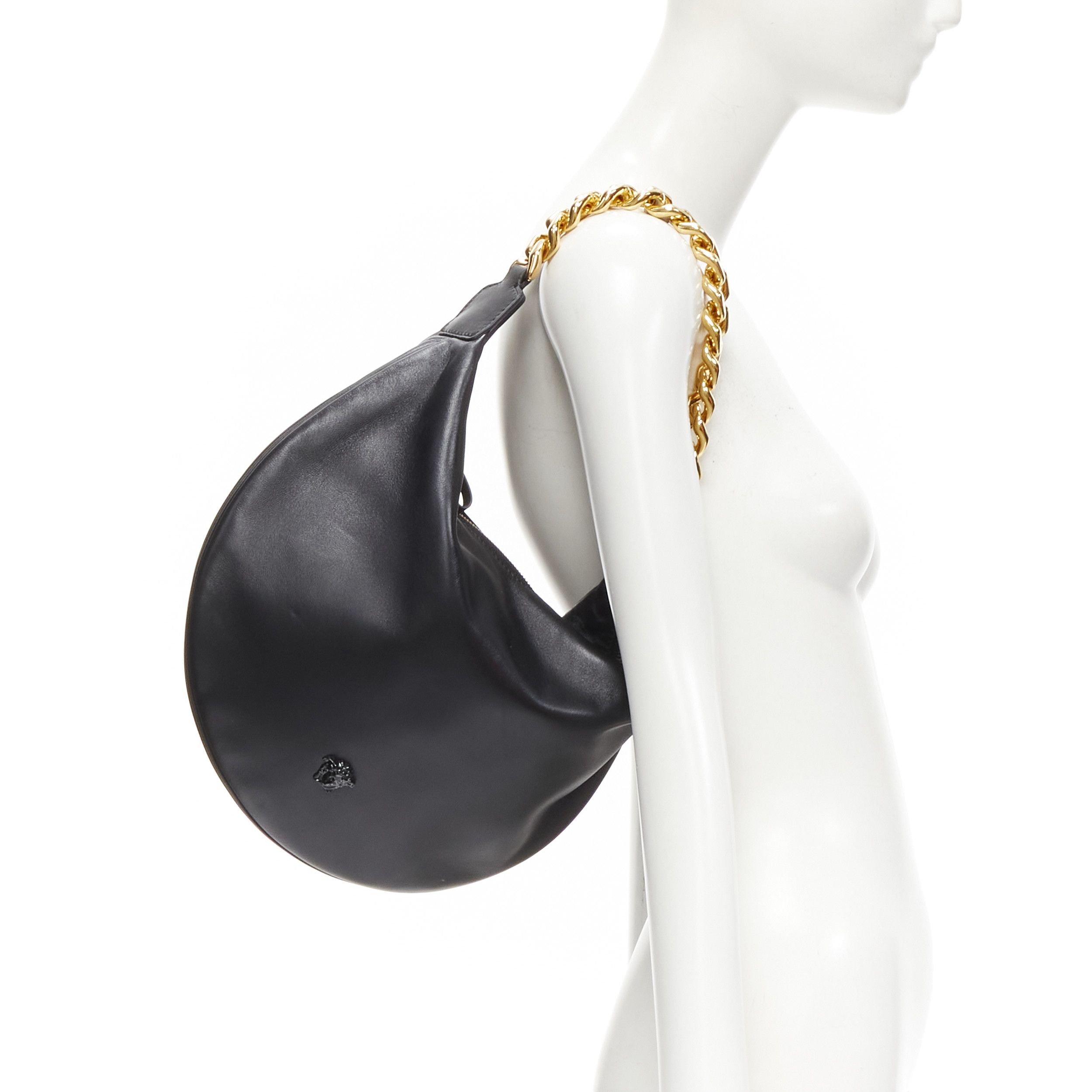 Versace new VERSACE Runway black medusa lamb leather gold tone chain hobo top handle bag Size ONE SIZE - 11 Thumbnail