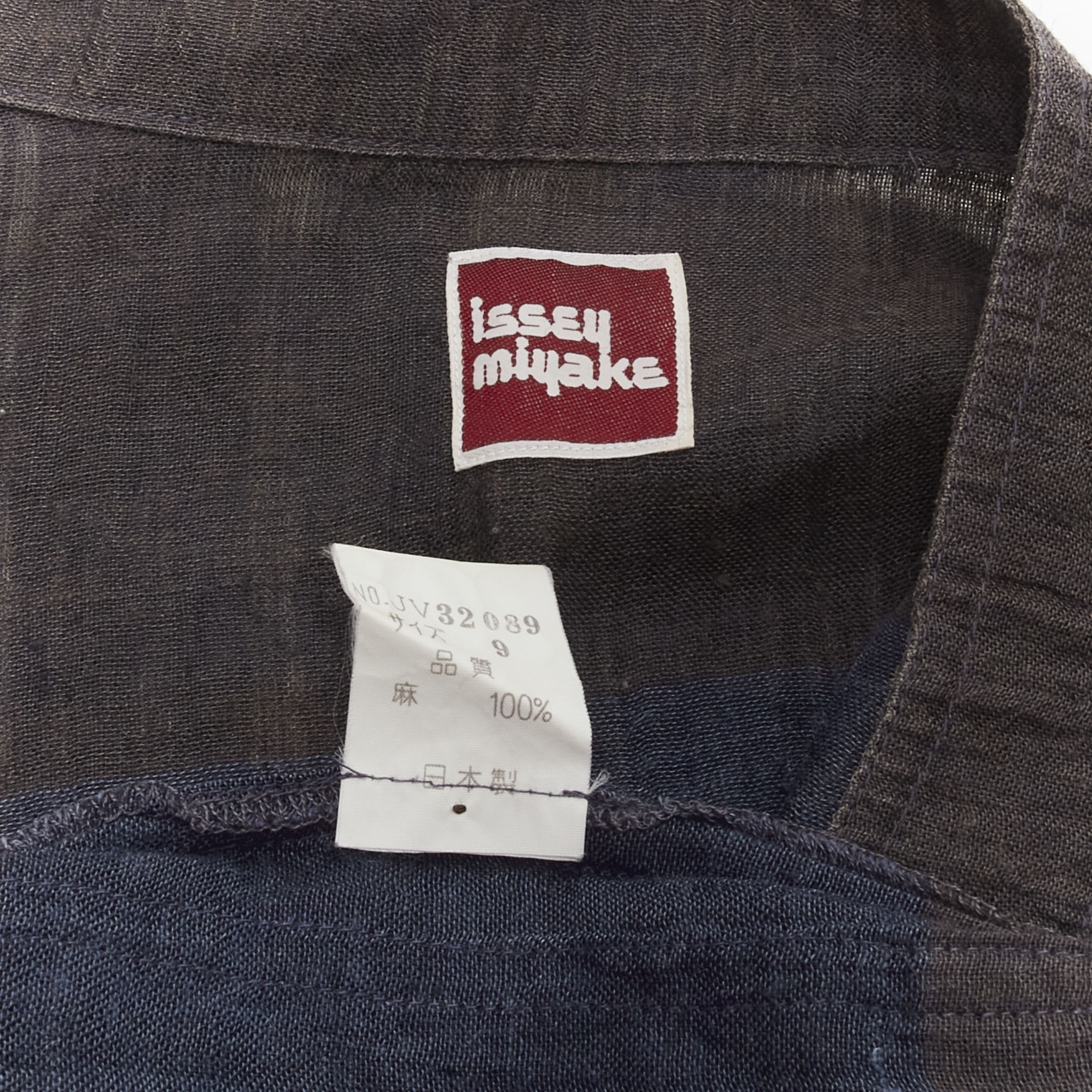 Issey Miyake ISSEY MIYAKE 1980's Vintage brown navy stripes checked patchwork linen shirt JP9 S Size M / US 6-8 / IT 42-44 - 9 Thumbnail
