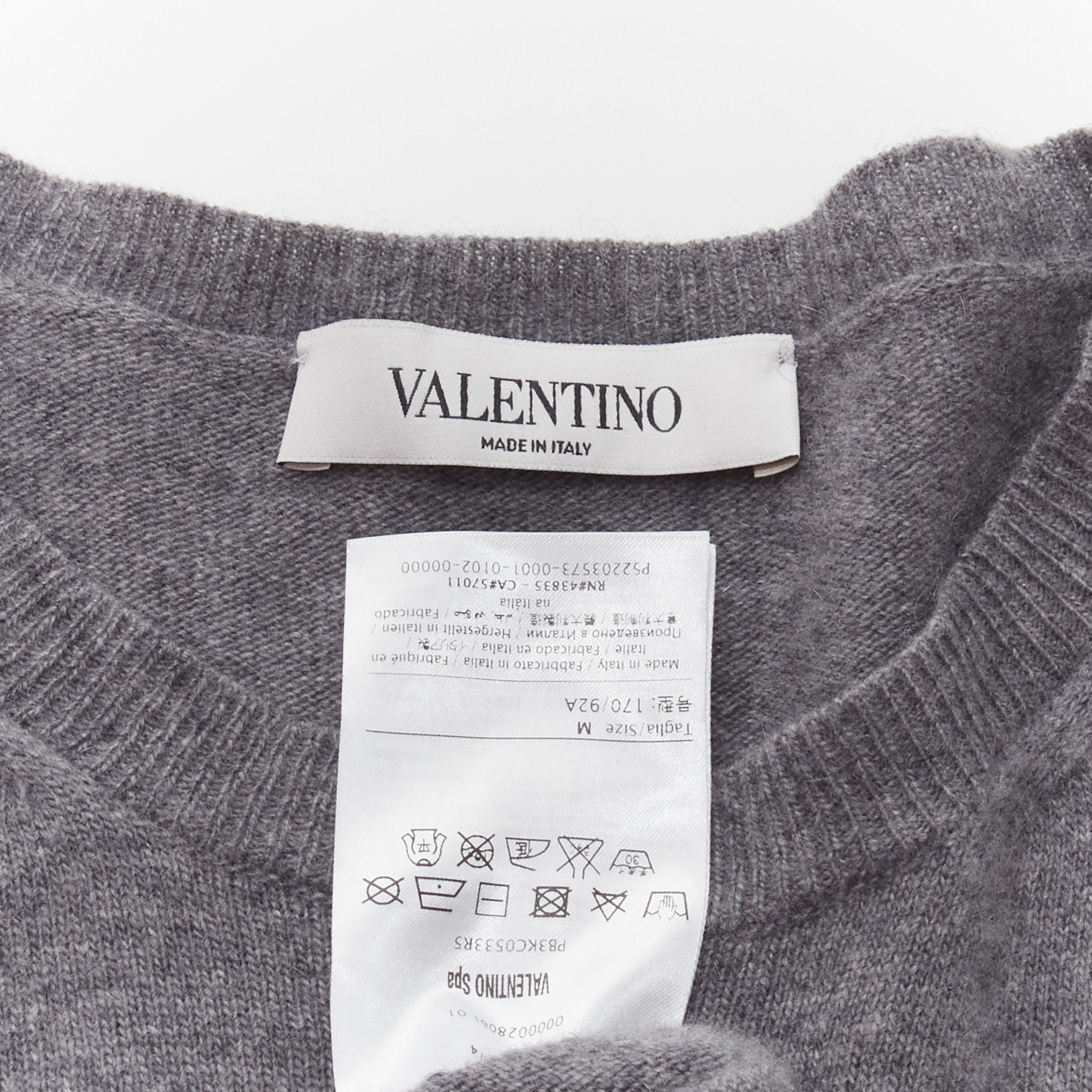 Valentino VALENTINO grey virgin wool cashmere pink cursive graphic logo sweater top M Size M / US 6-8 / IT 42-44 - 8 Thumbnail