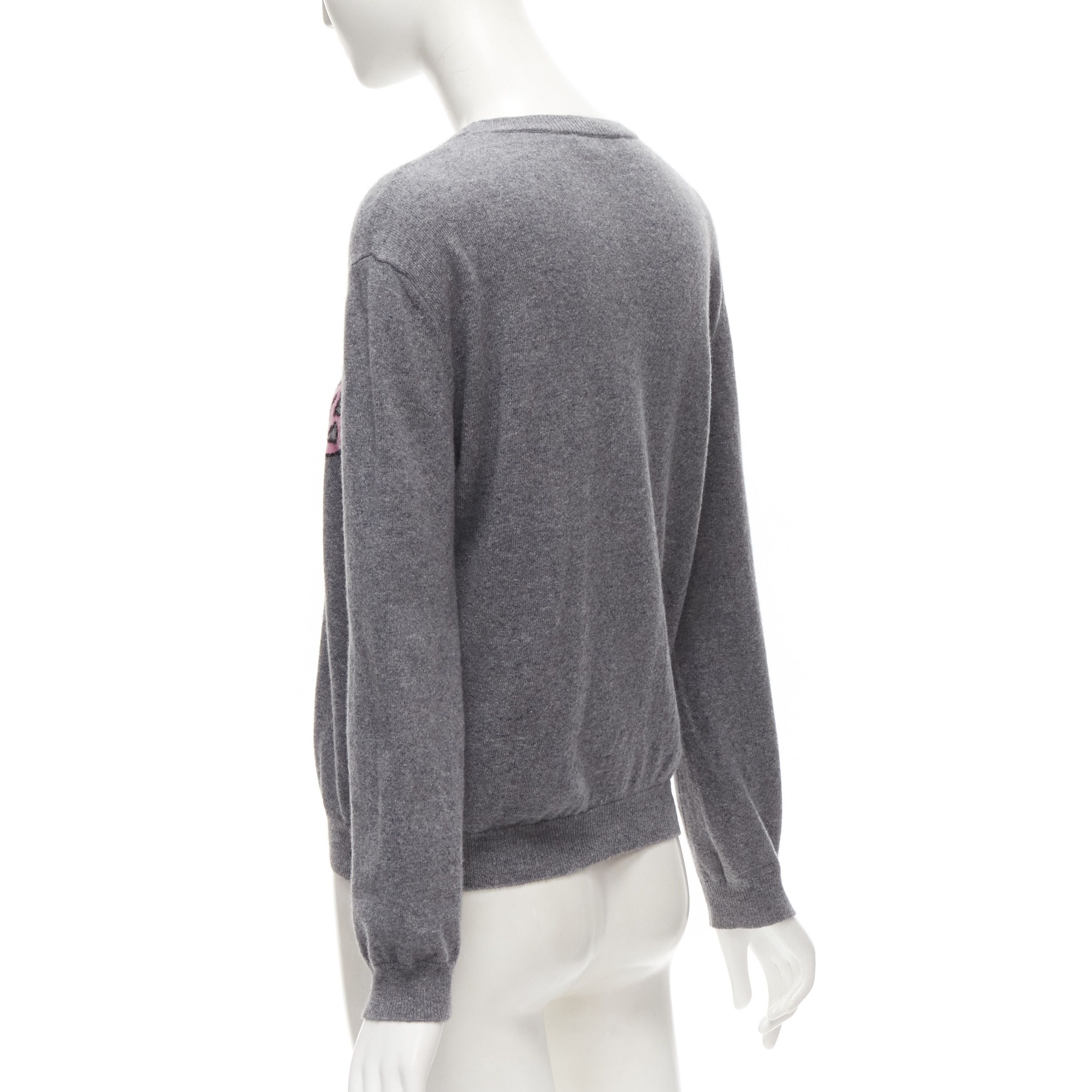 Valentino VALENTINO grey virgin wool cashmere pink cursive graphic logo sweater top M Size M / US 6-8 / IT 42-44 - 6 Thumbnail