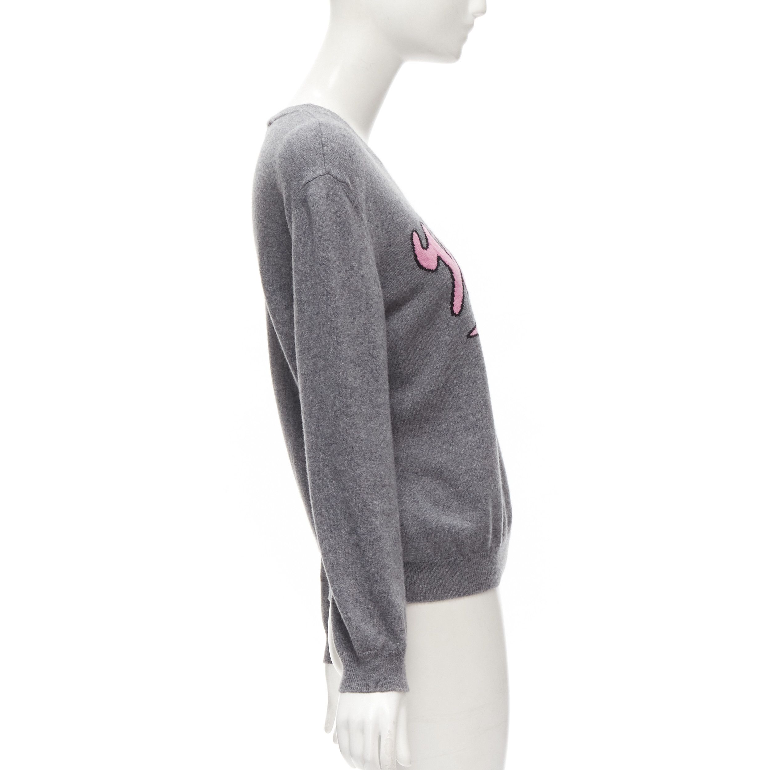 Valentino VALENTINO grey virgin wool cashmere pink cursive graphic logo sweater top M Size M / US 6-8 / IT 42-44 - 4 Thumbnail