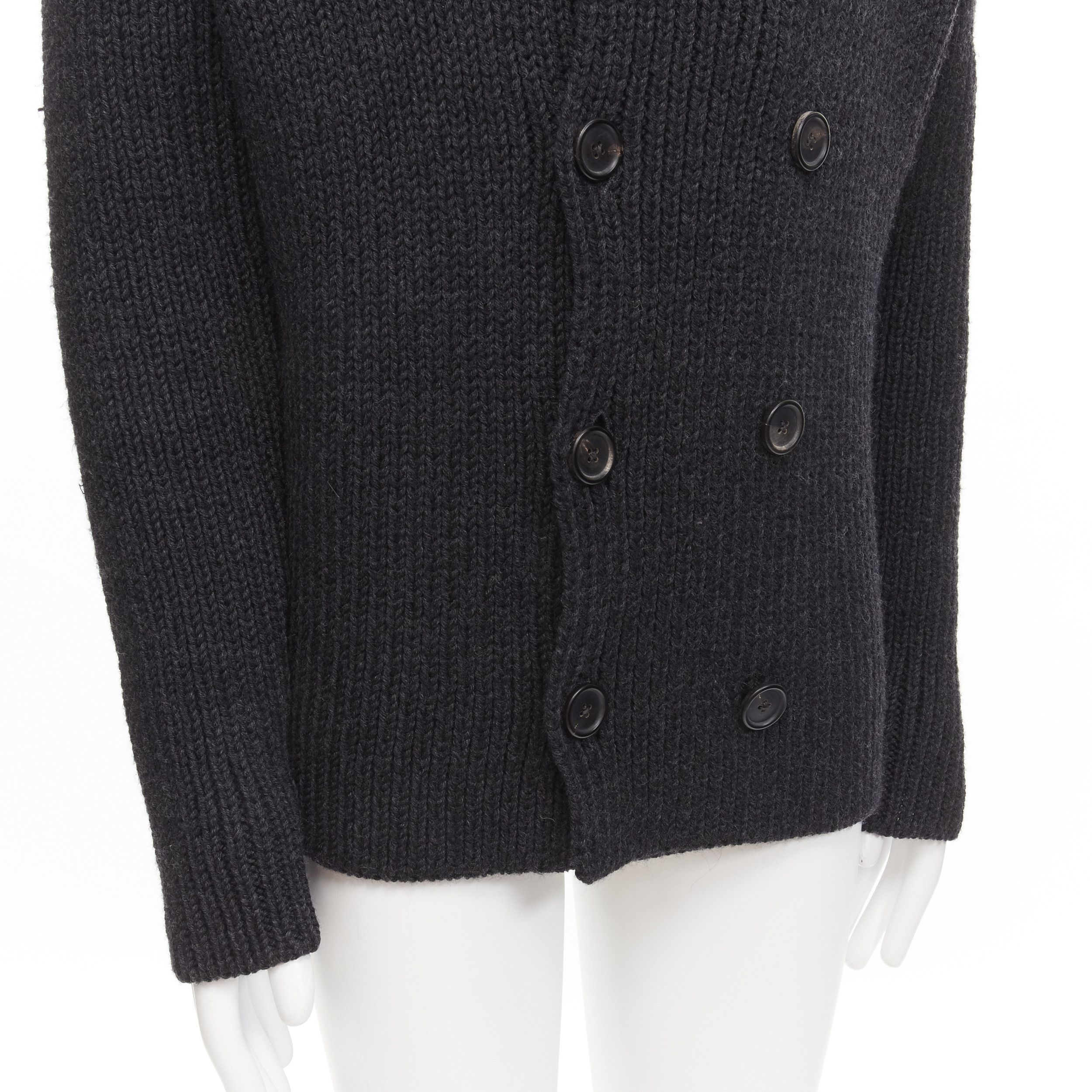 Prada PRADA 2013 100% wool grey navy sailor collar ribbed knit cardigani coat IT50 L Size US L / EU 52-54 / 3 - 9 Thumbnail
