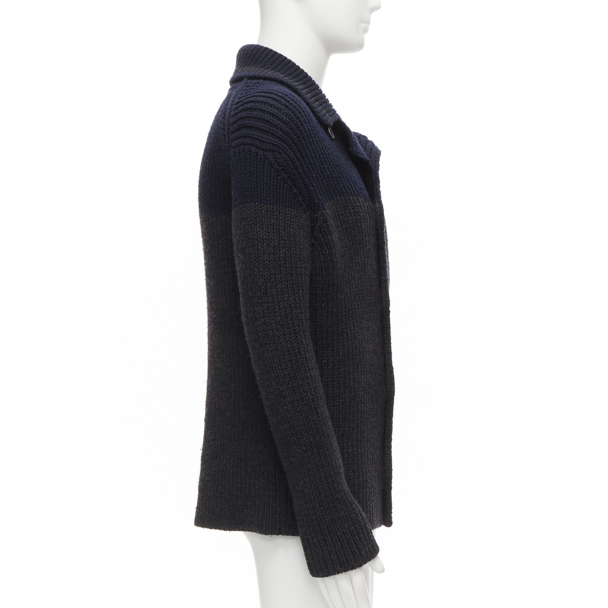 Prada PRADA 2013 100% wool grey navy sailor collar ribbed knit cardigani coat IT50 L Size US L / EU 52-54 / 3 - 5 Thumbnail