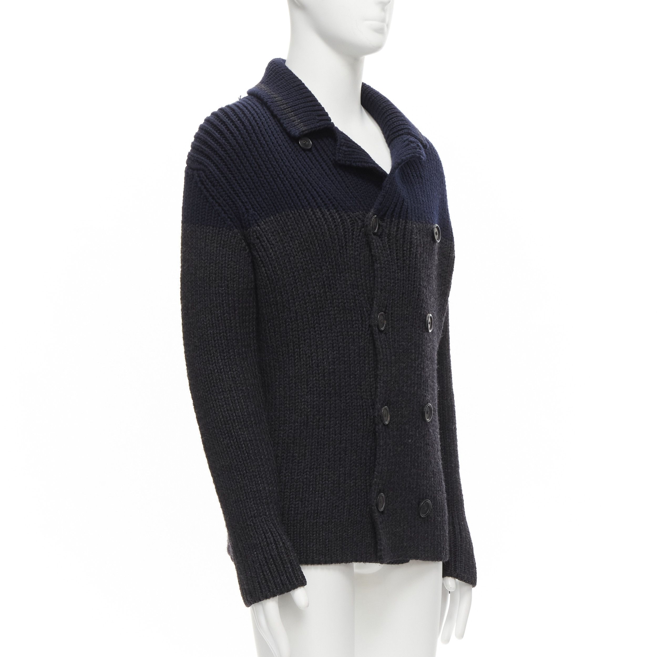 Prada PRADA 2013 100% wool grey navy sailor collar ribbed knit cardigani coat IT50 L Size US L / EU 52-54 / 3 - 4 Thumbnail