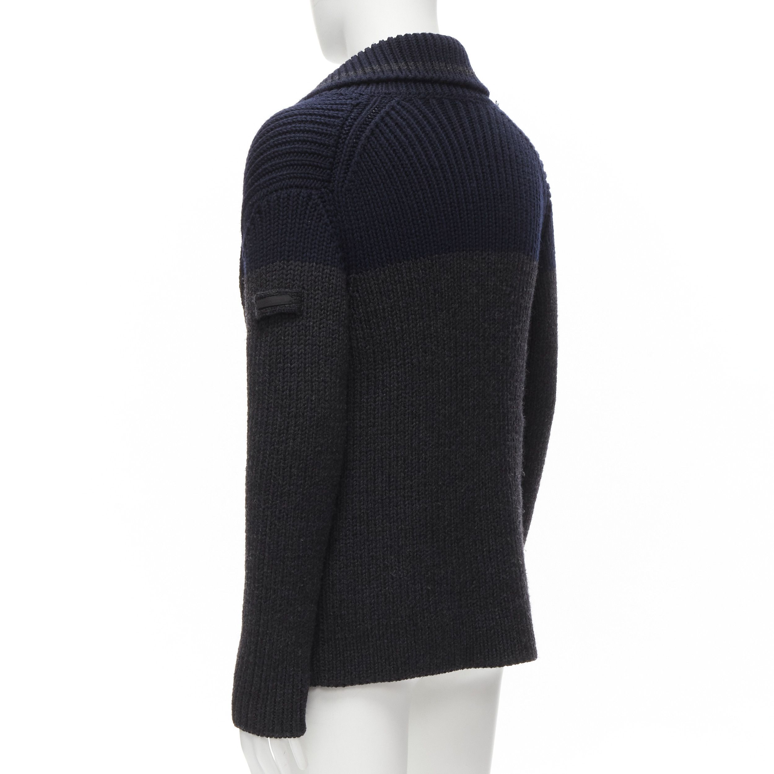 Prada PRADA 2013 100% wool grey navy sailor collar ribbed knit cardigani coat IT50 L Size US L / EU 52-54 / 3 - 7 Thumbnail