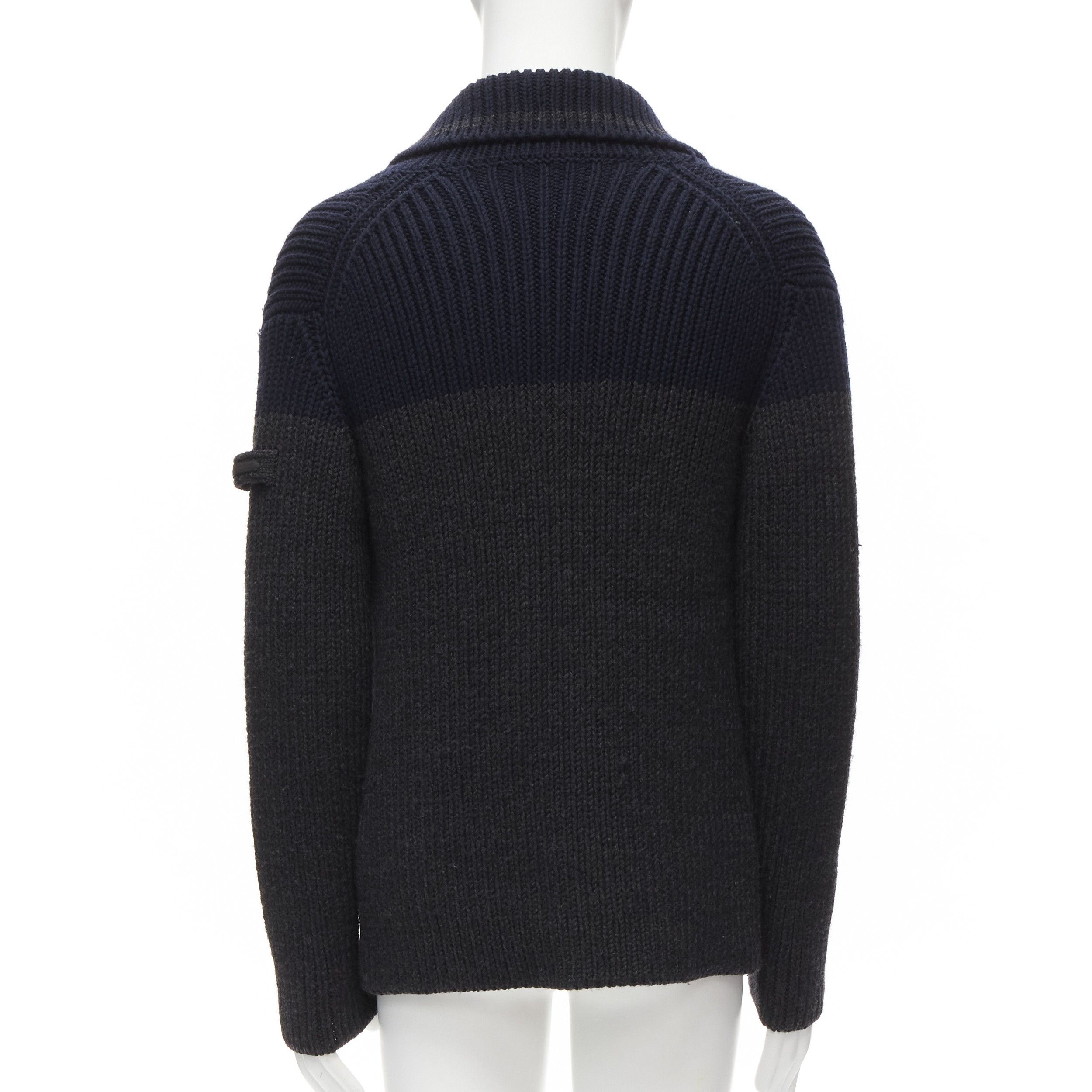 Prada PRADA 2013 100% wool grey navy sailor collar ribbed knit cardigani coat IT50 L Size US L / EU 52-54 / 3 - 6 Thumbnail