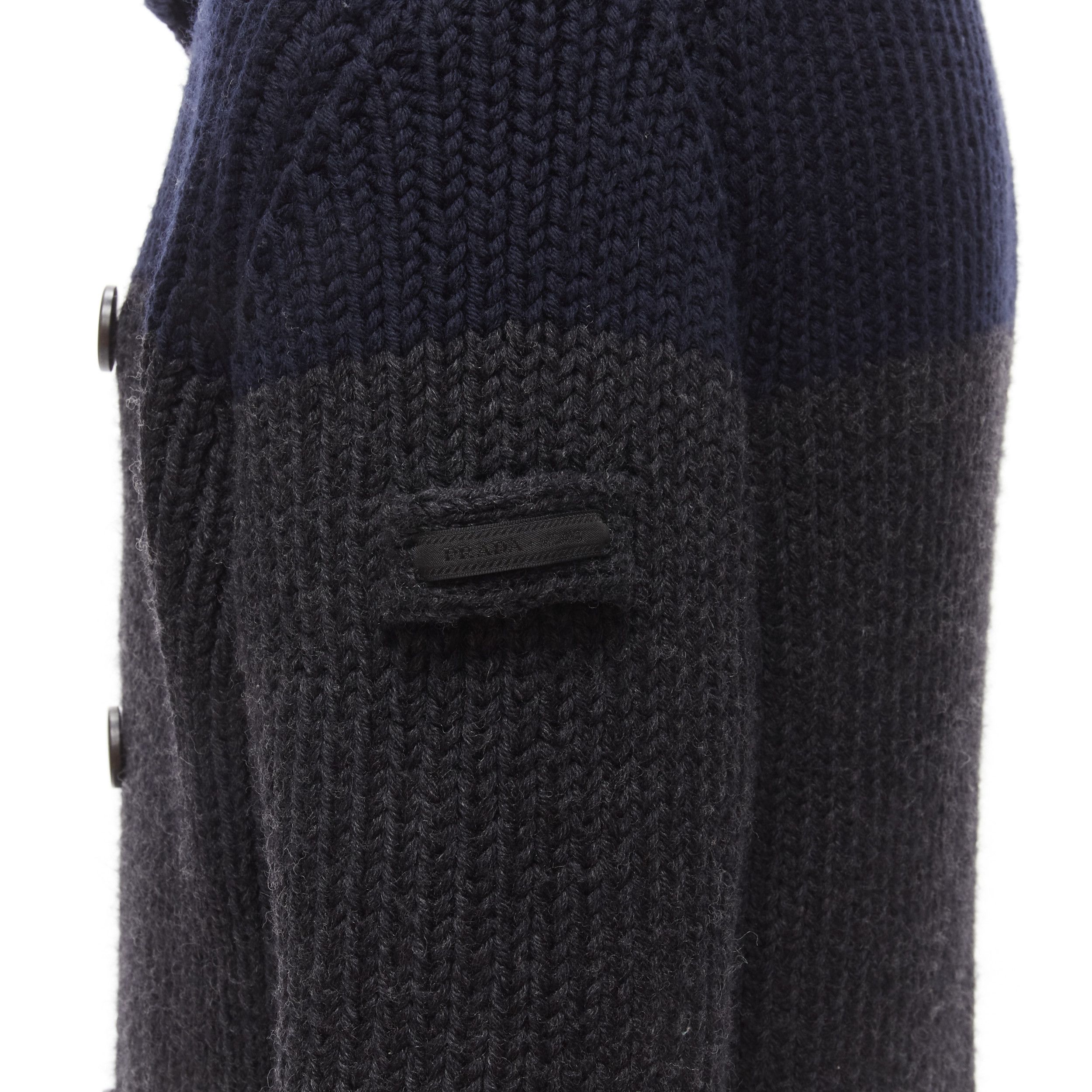 Prada PRADA 2013 100% wool grey navy sailor collar ribbed knit cardigani coat IT50 L Size US L / EU 52-54 / 3 - 2 Thumbnail