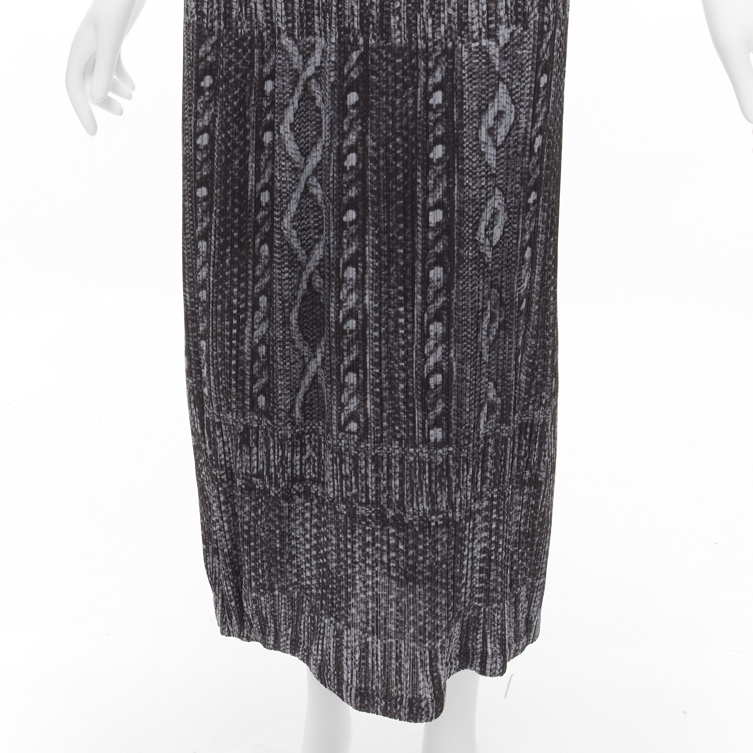 Issey Miyake ISSEY MIYAKE PLEATS PLEASE grey black cable knit print pleated midi skirt JP2 M Size 28" / US 6 / IT 42 - 7 Thumbnail