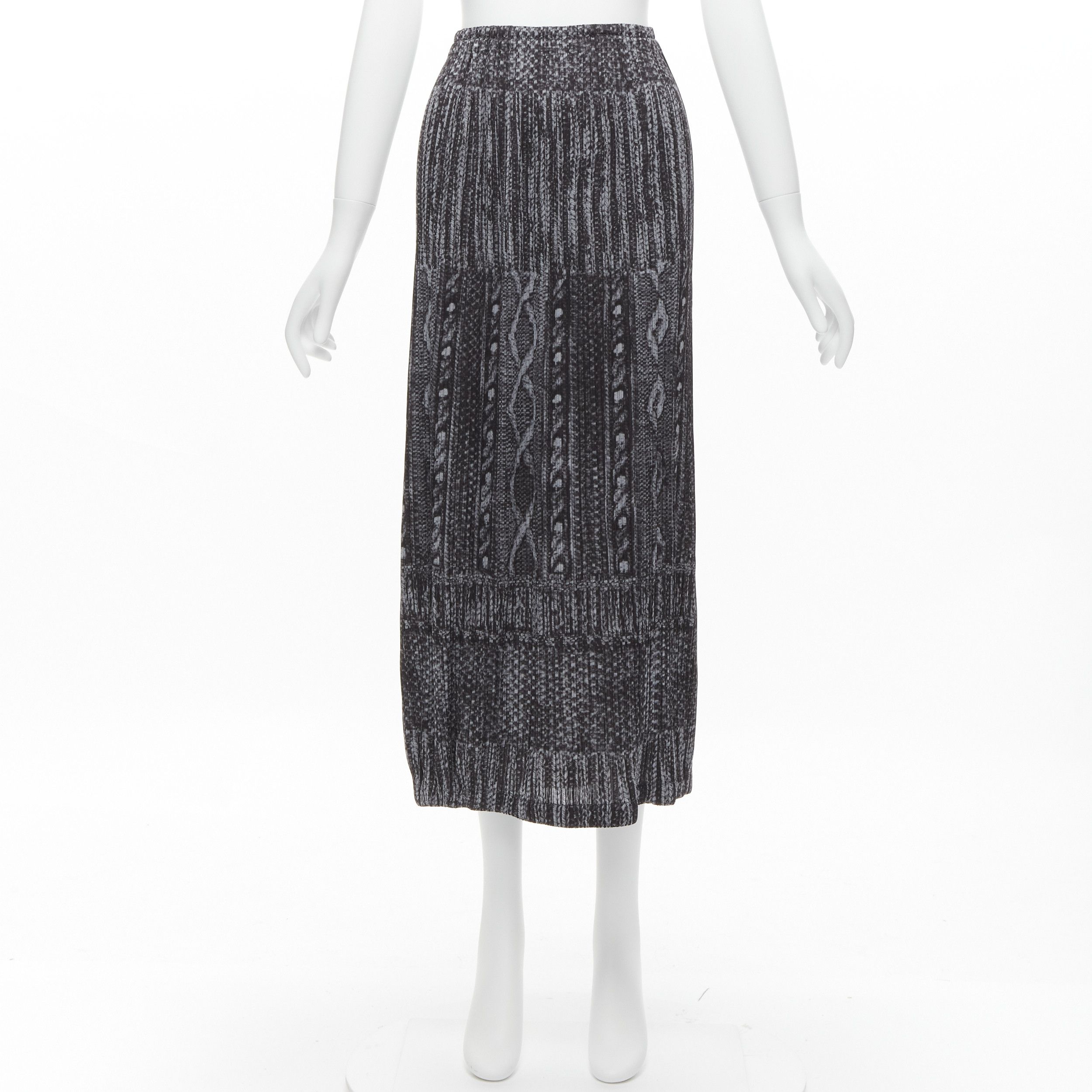 Issey Miyake ISSEY MIYAKE PLEATS PLEASE grey black cable knit print pleated midi skirt JP2 M Size 28" / US 6 / IT 42 - 9 Thumbnail