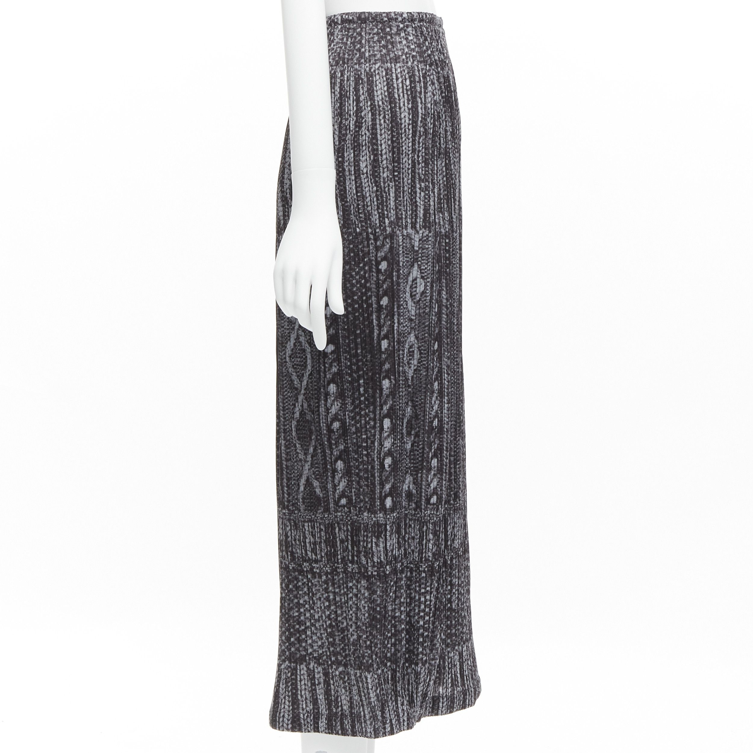 Issey Miyake ISSEY MIYAKE PLEATS PLEASE grey black cable knit print pleated midi skirt JP2 M Size 28" / US 6 / IT 42 - 3 Thumbnail