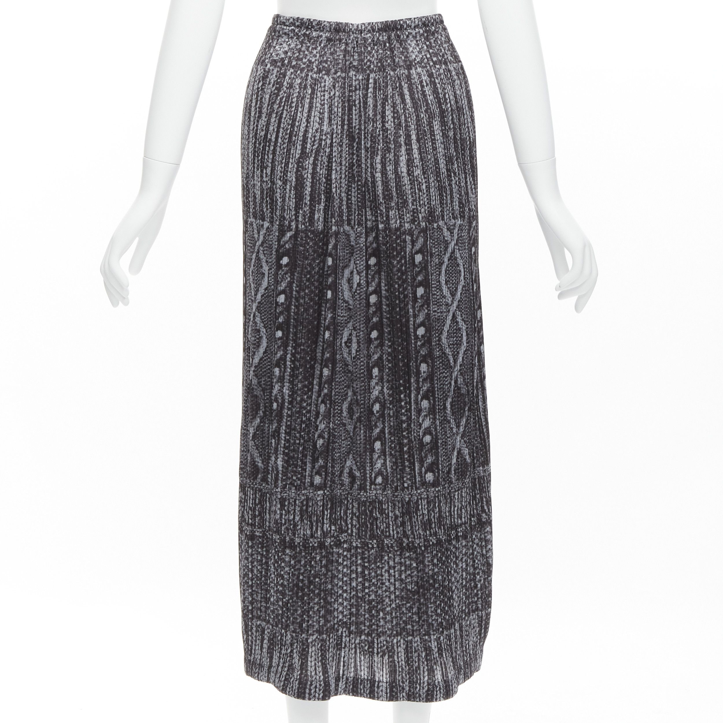 Issey Miyake ISSEY MIYAKE PLEATS PLEASE grey black cable knit print pleated midi skirt JP2 M Size 28" / US 6 / IT 42 - 4 Thumbnail
