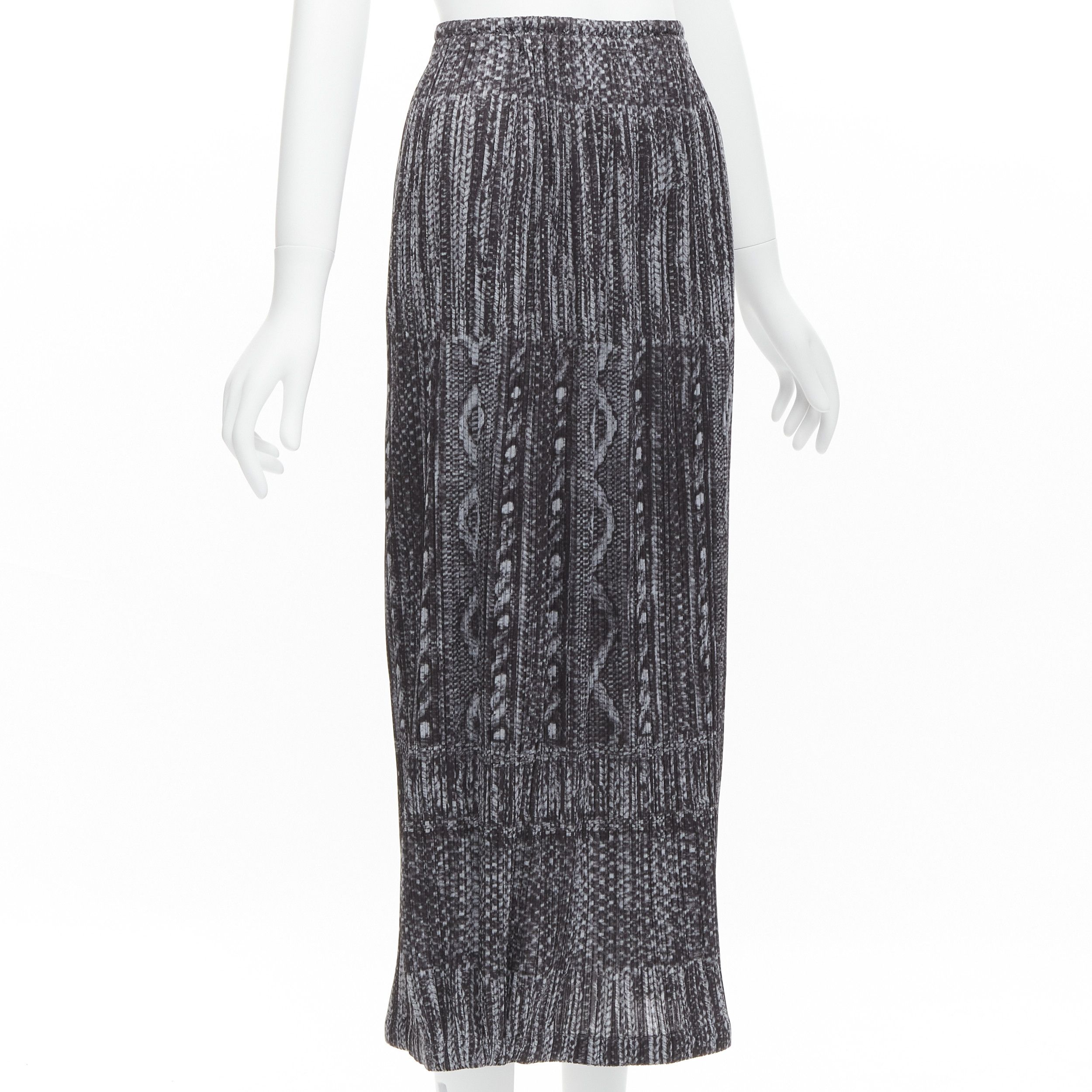 Issey Miyake ISSEY MIYAKE PLEATS PLEASE grey black cable knit print pleated midi skirt JP2 M Size 28" / US 6 / IT 42 - 2 Thumbnail